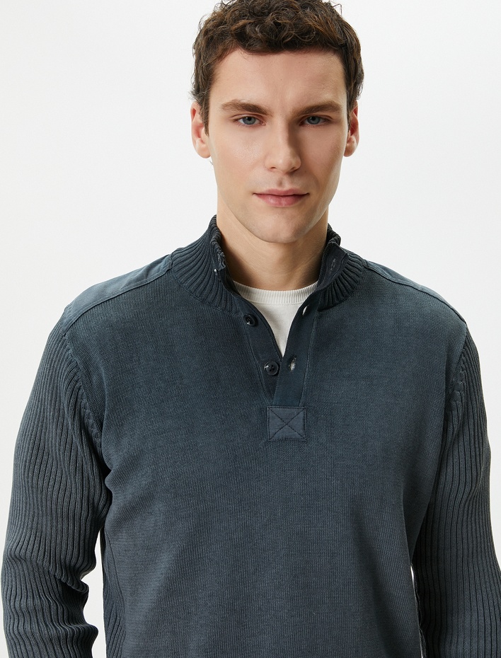  Dik Yaka Kazak Yıkamalı Düğme Detaylı Dokulu Pamuklu