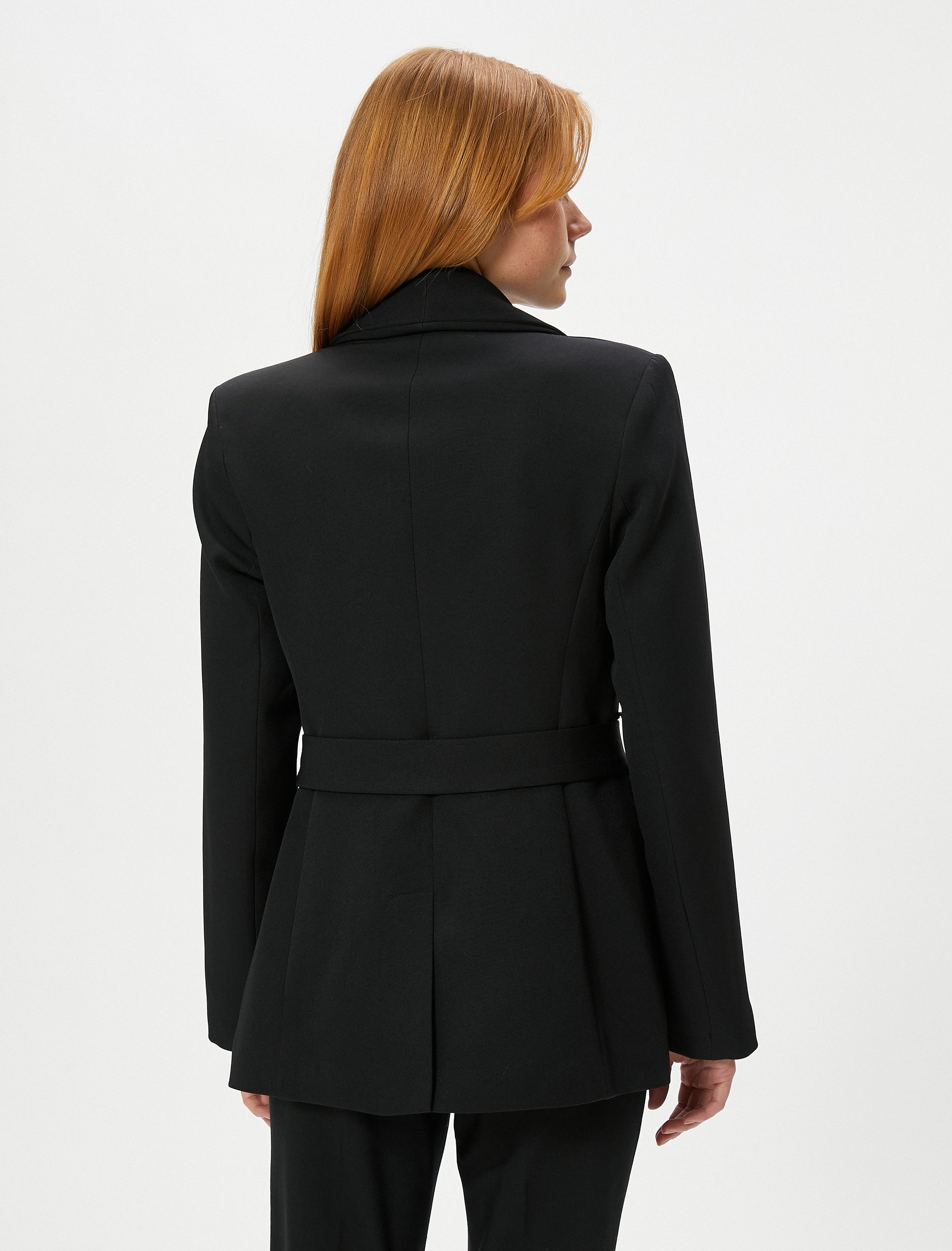   Blazer Ceket Düğmeli Fleto Cepli Beli Kuşaklı