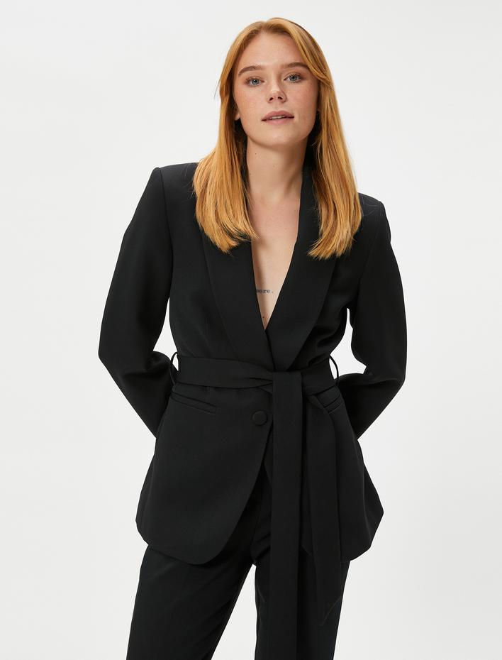  Blazer Ceket Düğmeli Fleto Cepli Beli Kuşaklı