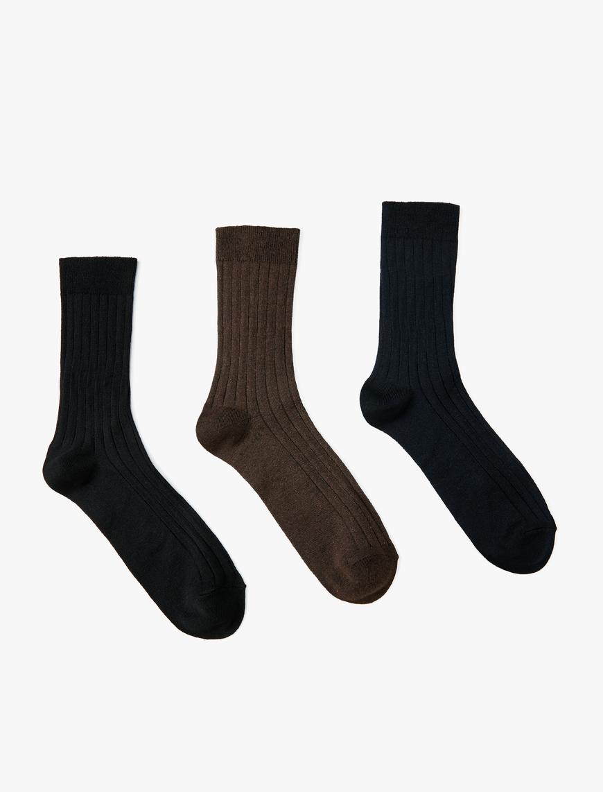  Erkek 3'lü Soket Çorap Seti Dokulu Çok Renkli