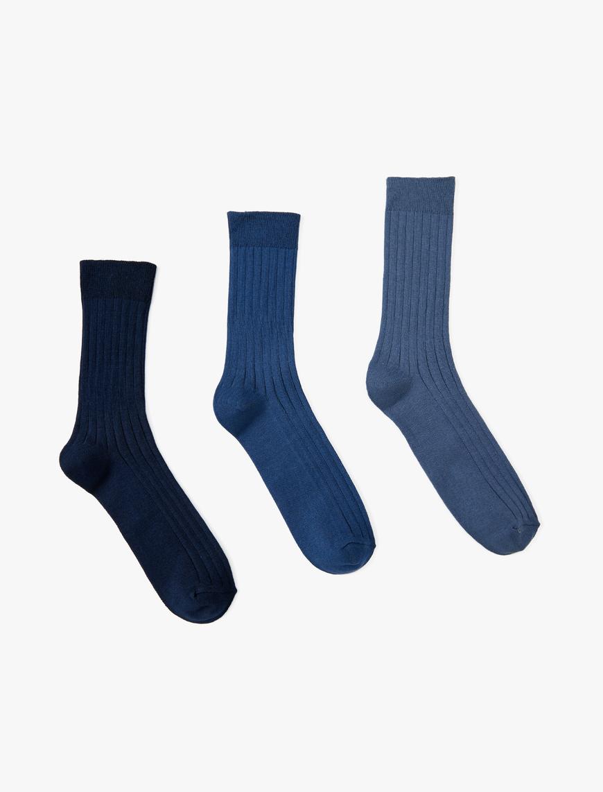 Erkek 3'lü Soket Çorap Seti Dokulu Çok Renkli
