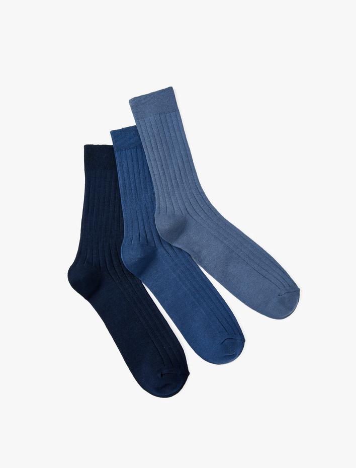 Erkek 3'lü Soket Çorap Seti Dokulu Çok Renkli