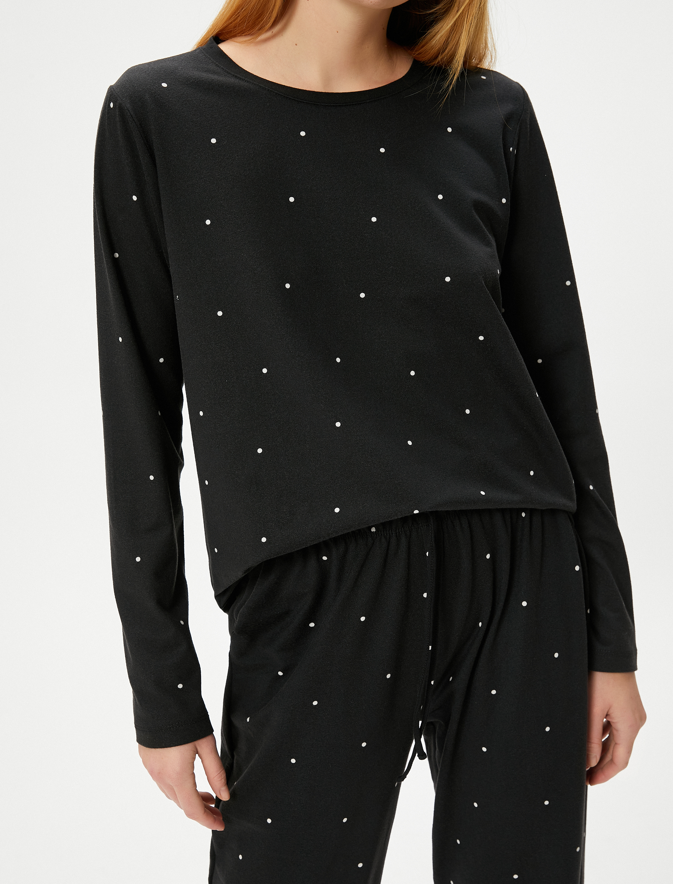   Kışlık Pijama Takımı Uzun Kollu Puantiyeli Bisiklet Yaka