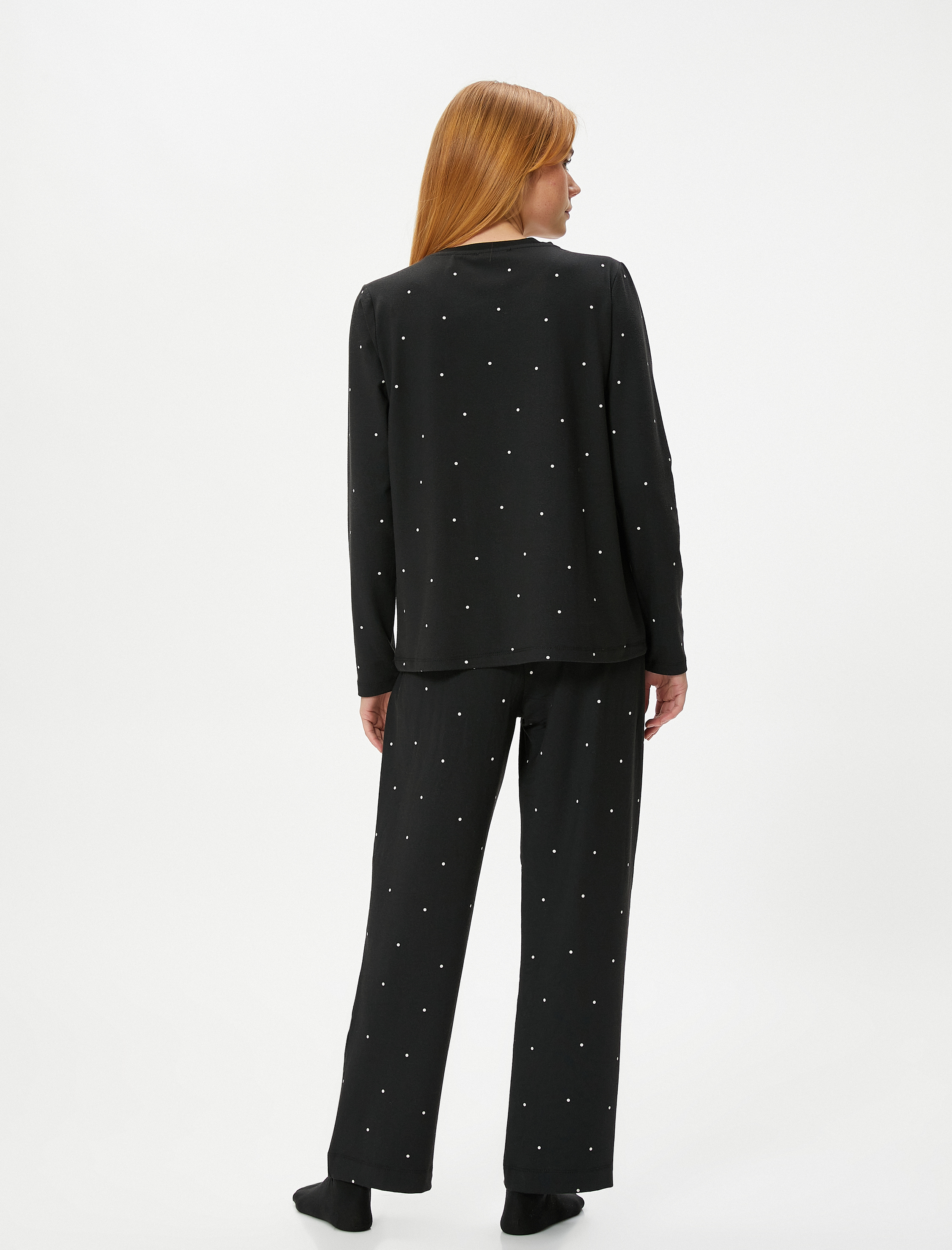   Kışlık Pijama Takımı Uzun Kollu Puantiyeli Bisiklet Yaka