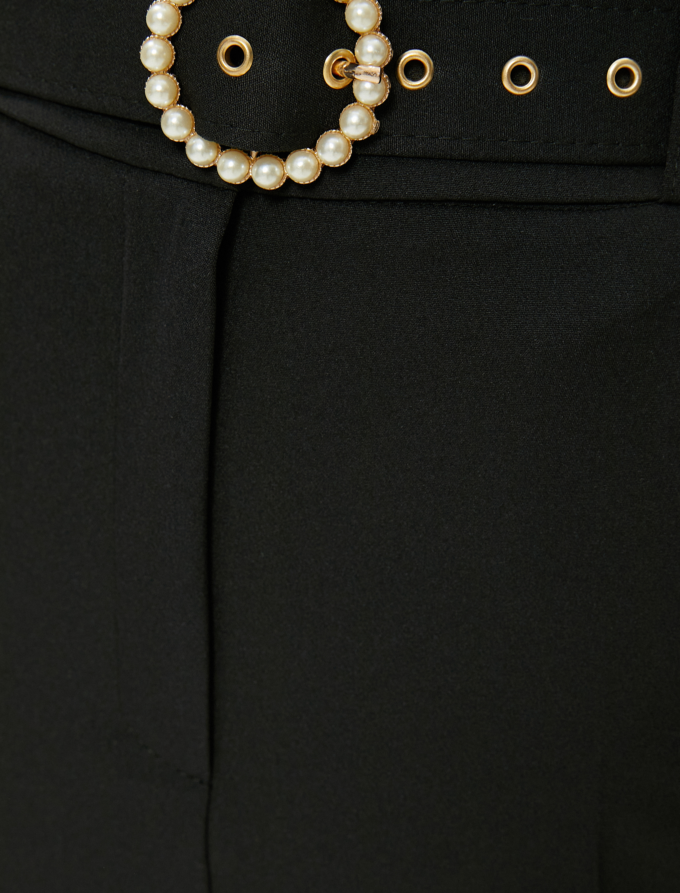   Culotte Pantolon Crop Bol Paça Yüksek Bel İnci Kemerli