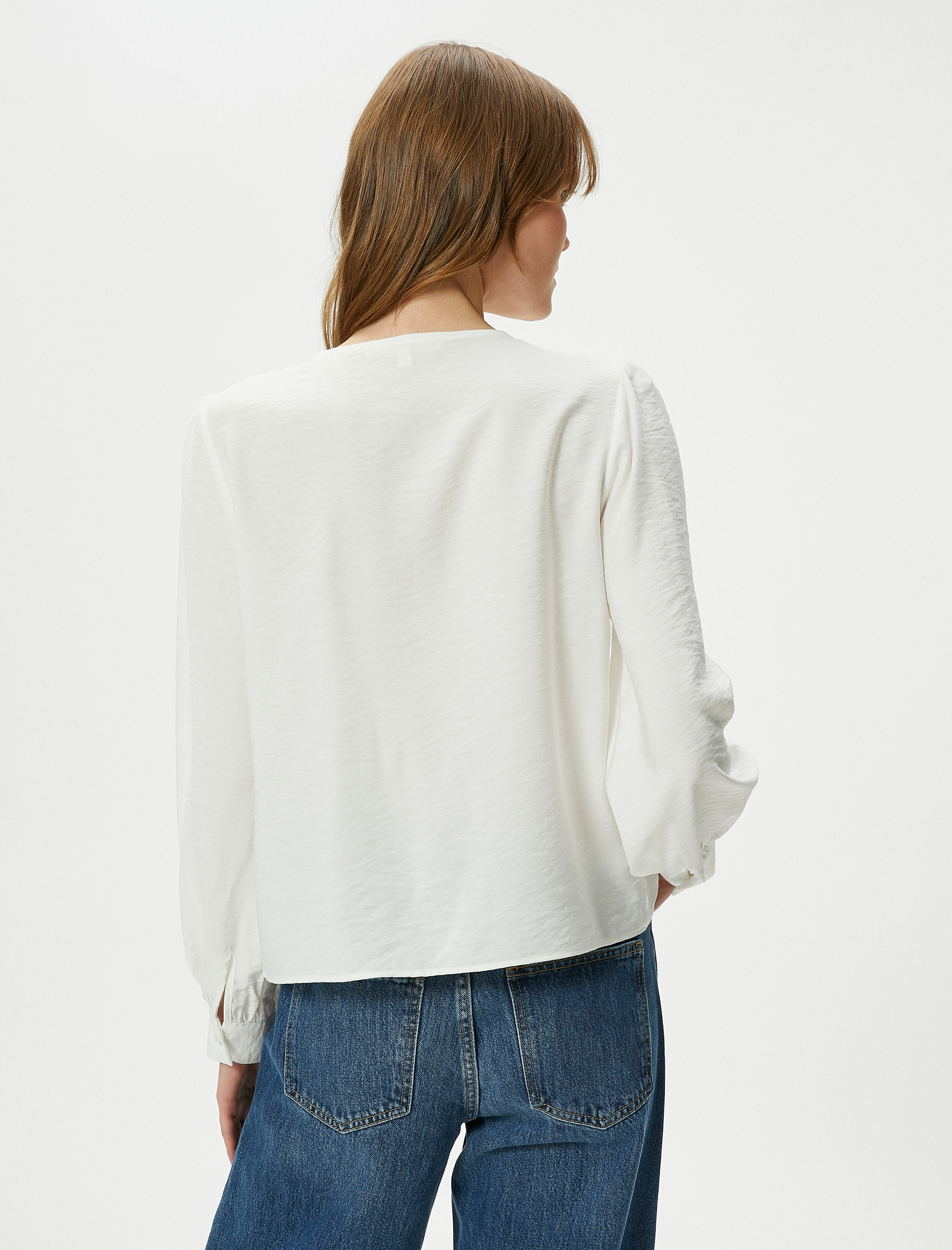   Bebe Yaka Gömlek Düğmeli Balon Kollu Viskon