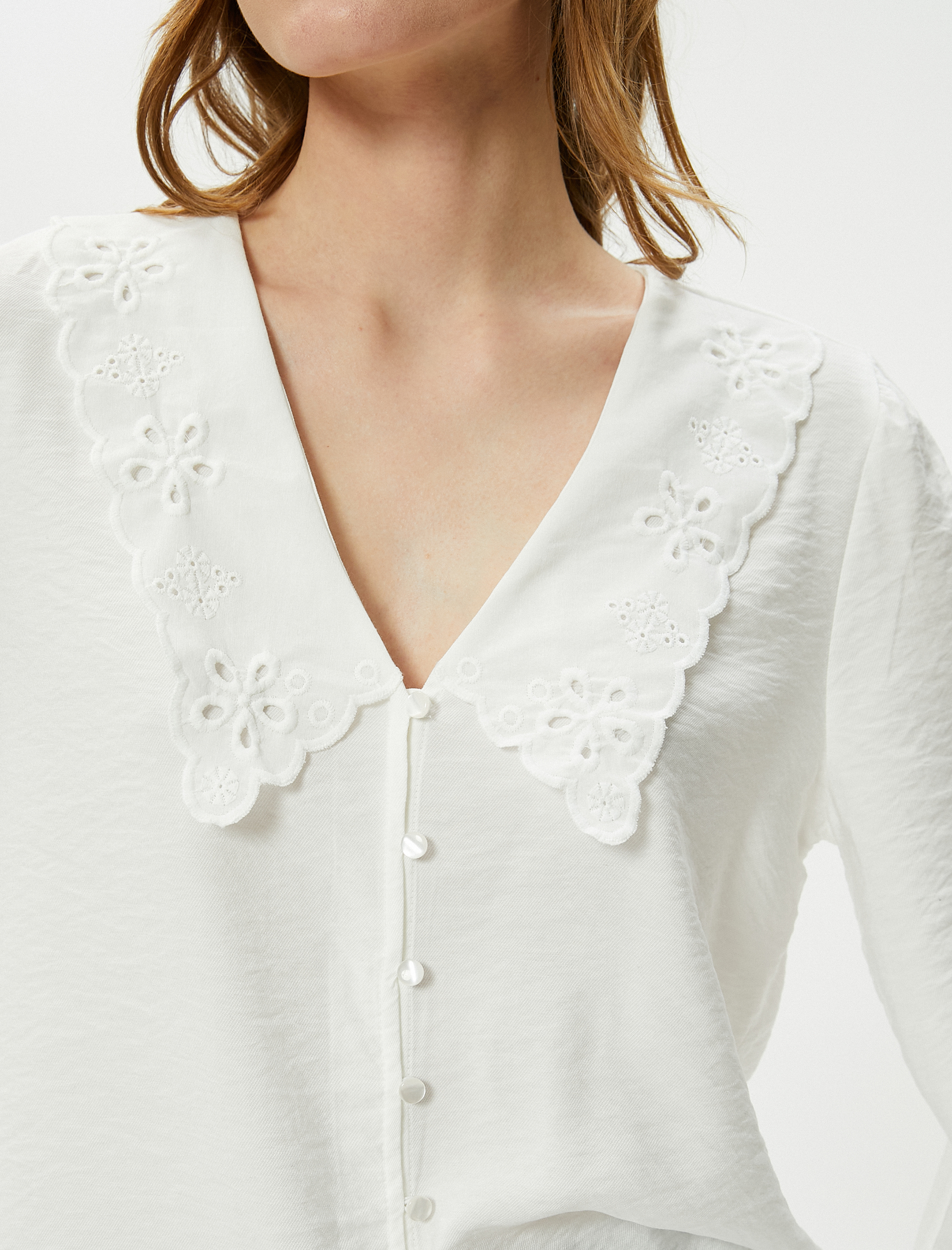   Bebe Yaka Gömlek Düğmeli Balon Kollu Viskon