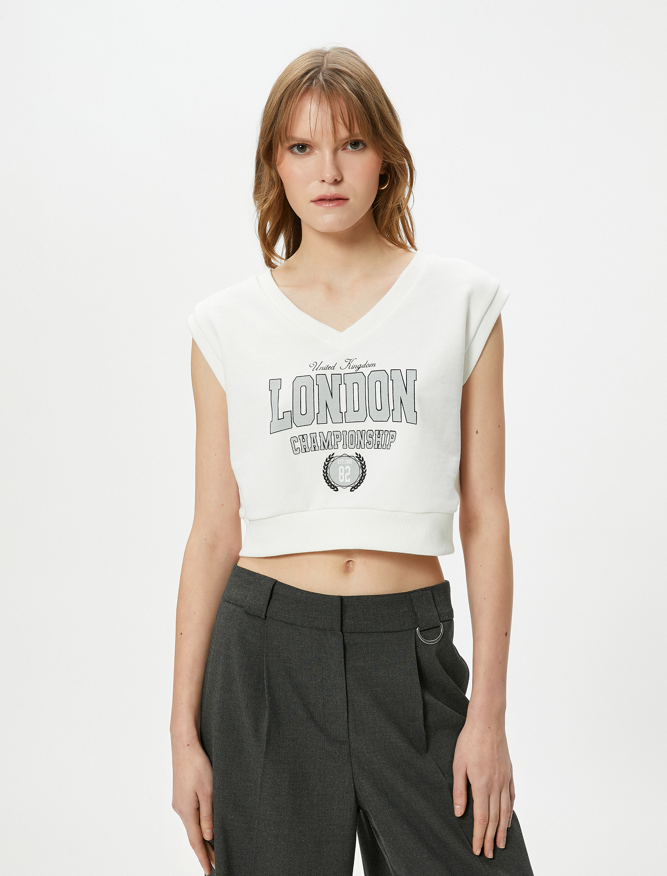   Kısa Kollu Sweatshirt V Yaka Baskılı