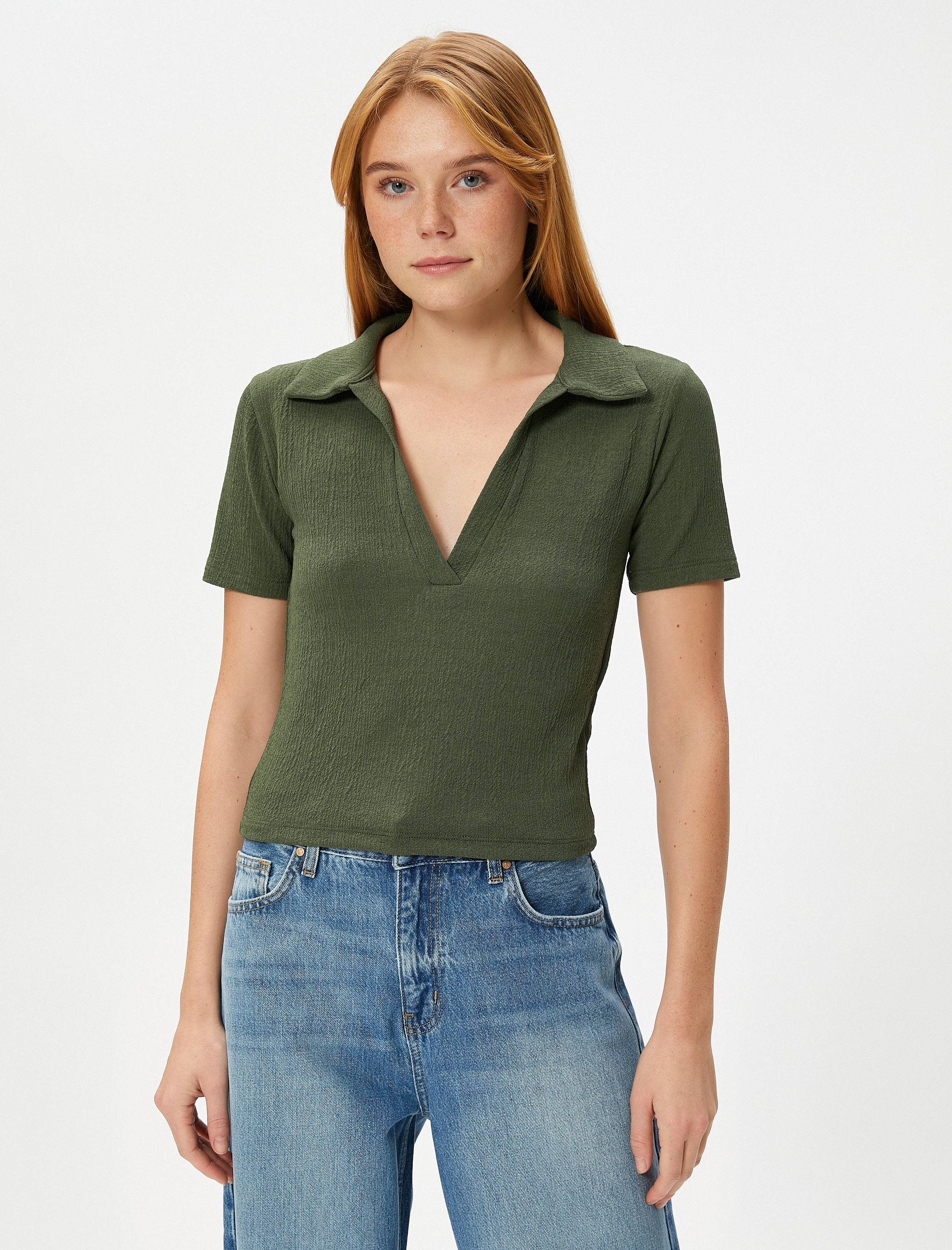   Polo Yaka Tişört Kısa Kollu Dokulu