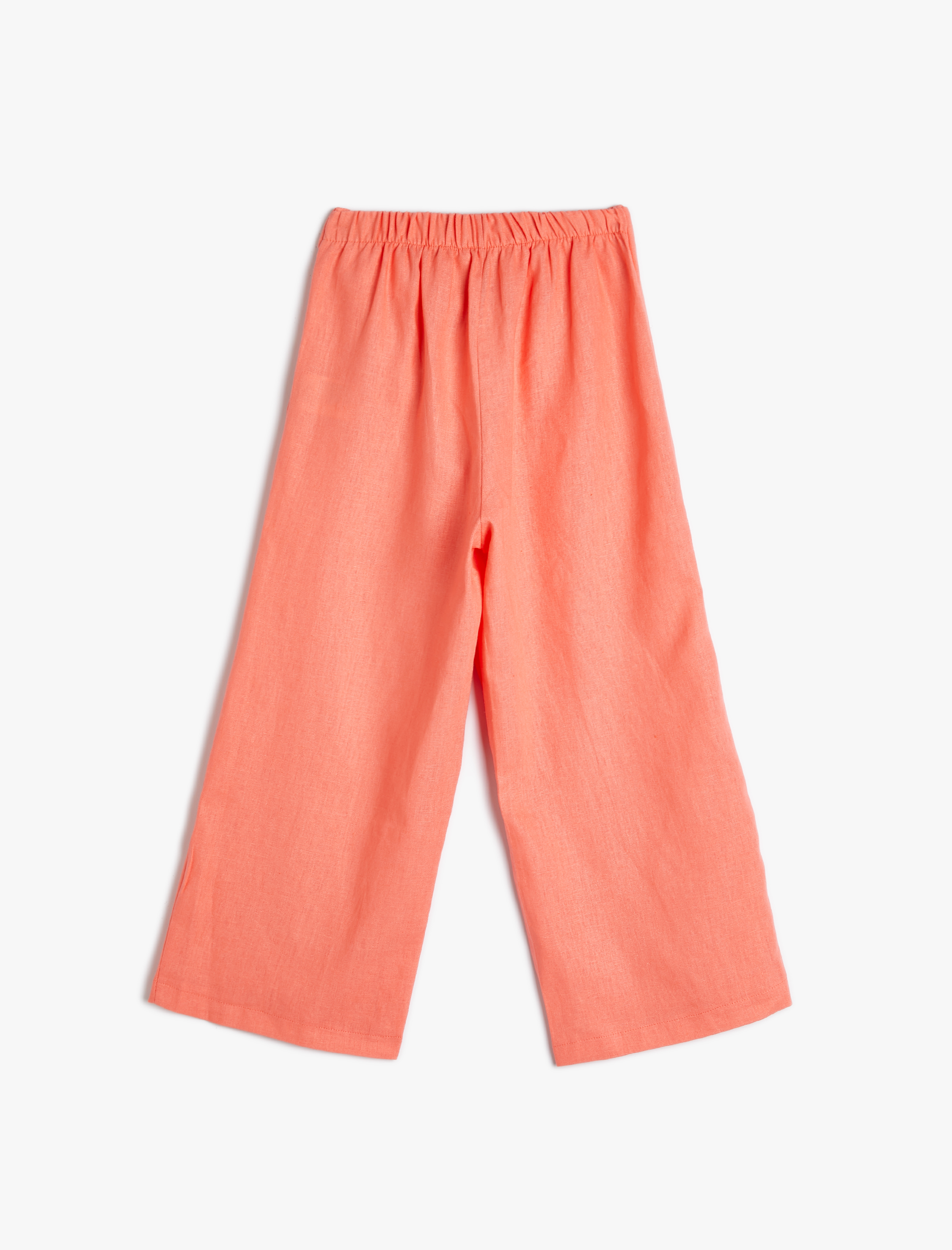  Kız Çocuk Keten Pantolon Kruvaze Kapama Bol Paça Kemer Detaylı