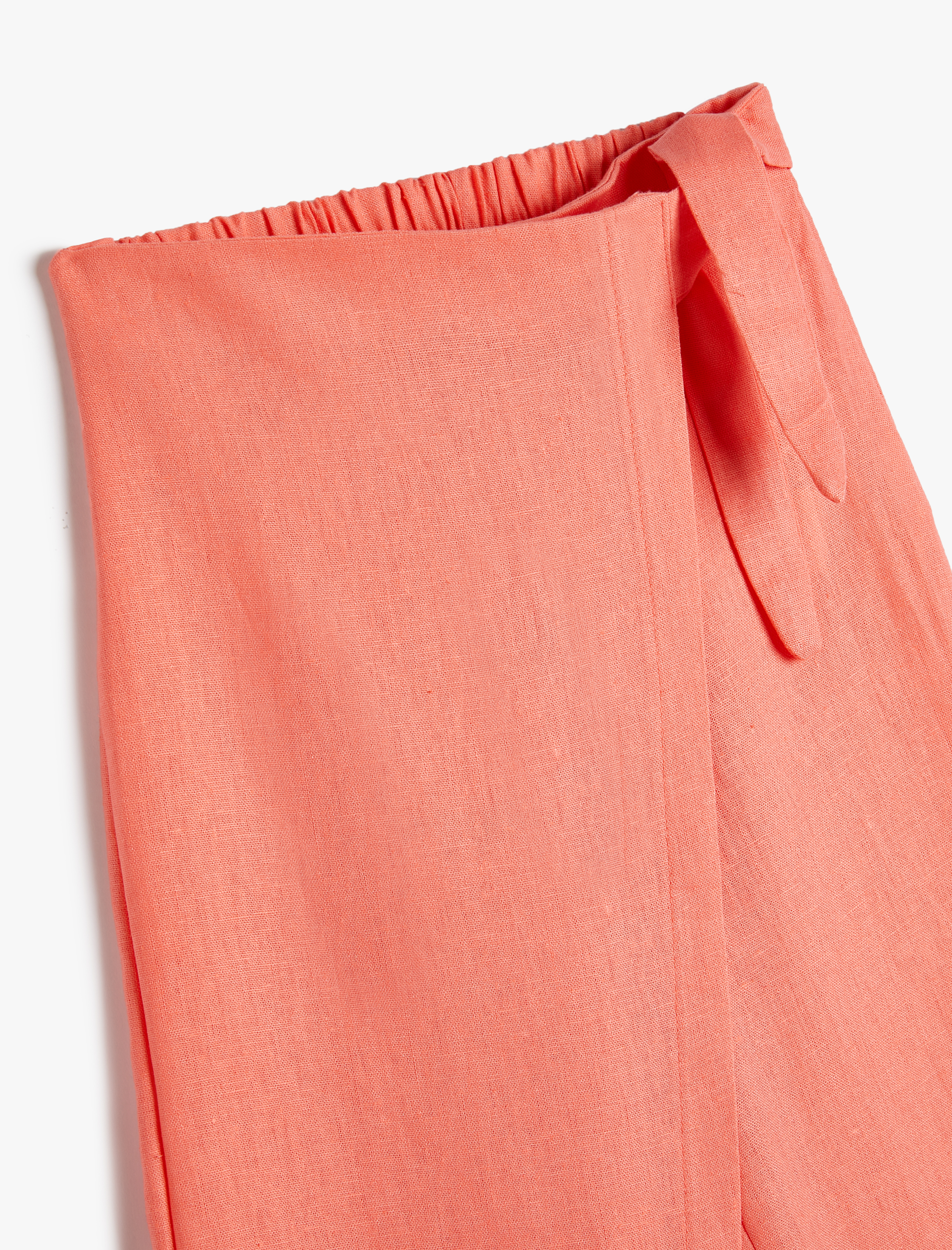  Kız Çocuk Keten Pantolon Kruvaze Kapama Bol Paça Kemer Detaylı