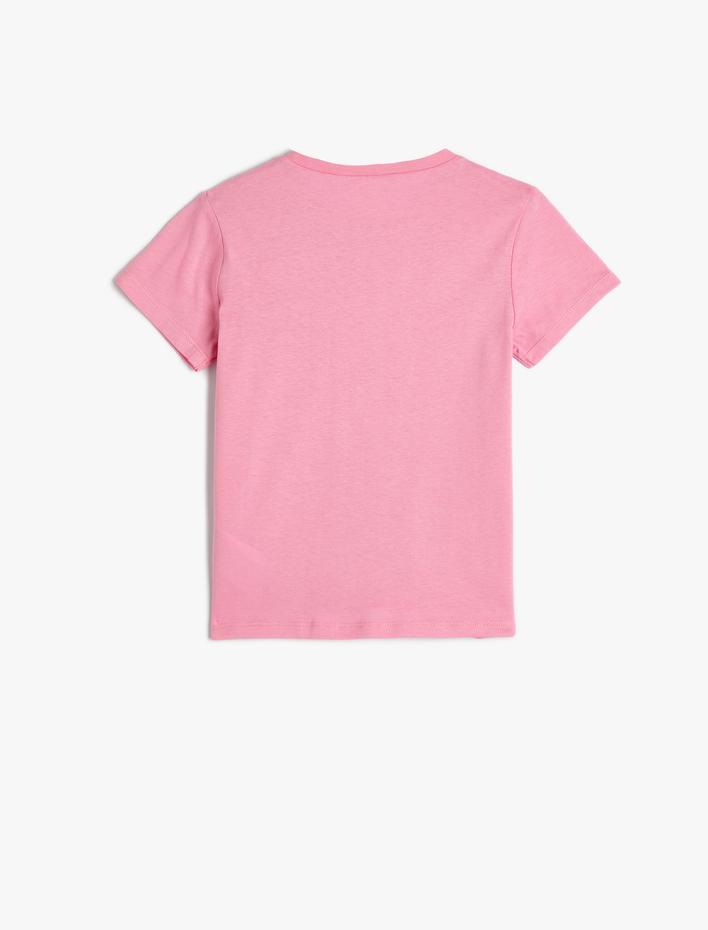 Kız Çocuk Tişört Slogan Baskılı Kısa Kollu Bisiklet Yaka Pamuklu