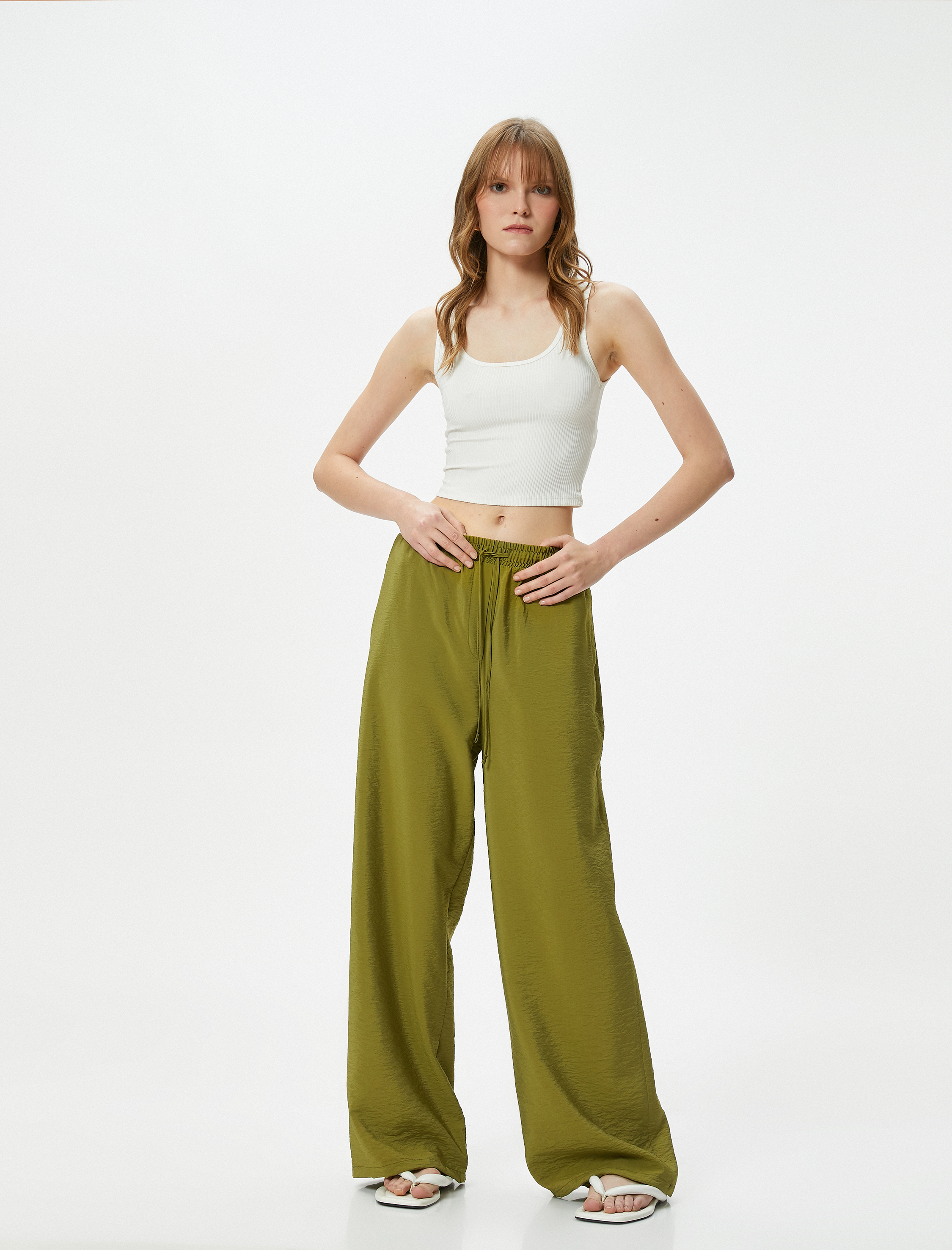   Bol Paça Pantolon Beli Lastikli Viskon