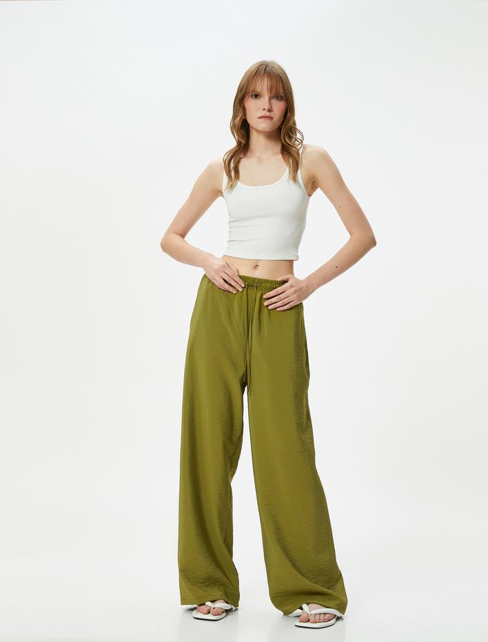  Bol Paça Pantolon Beli Lastikli Viskon