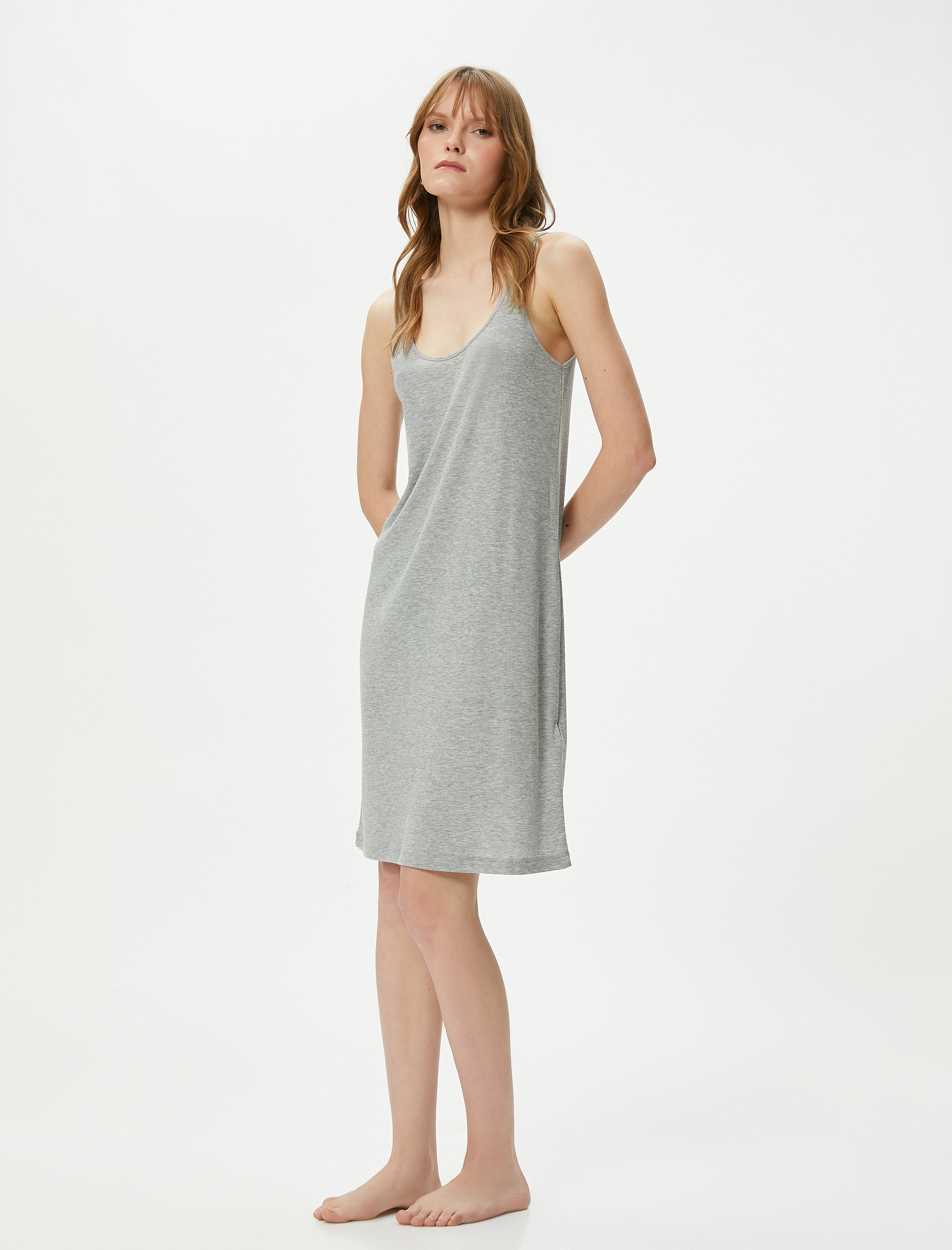   Askılı Gecelik U Yaka Fitilli