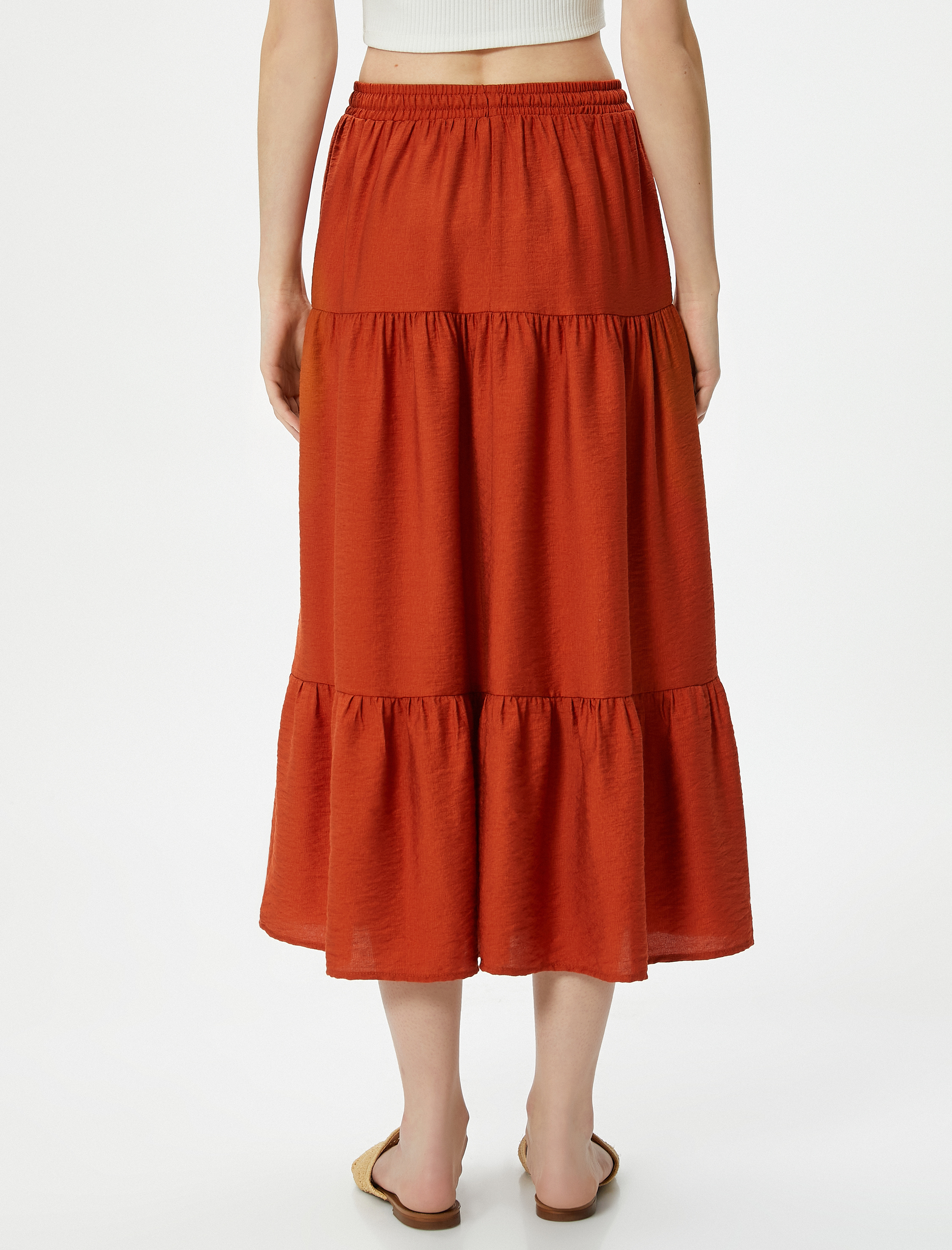   Midi Etek Volanlı Beli Lastikli Viskon