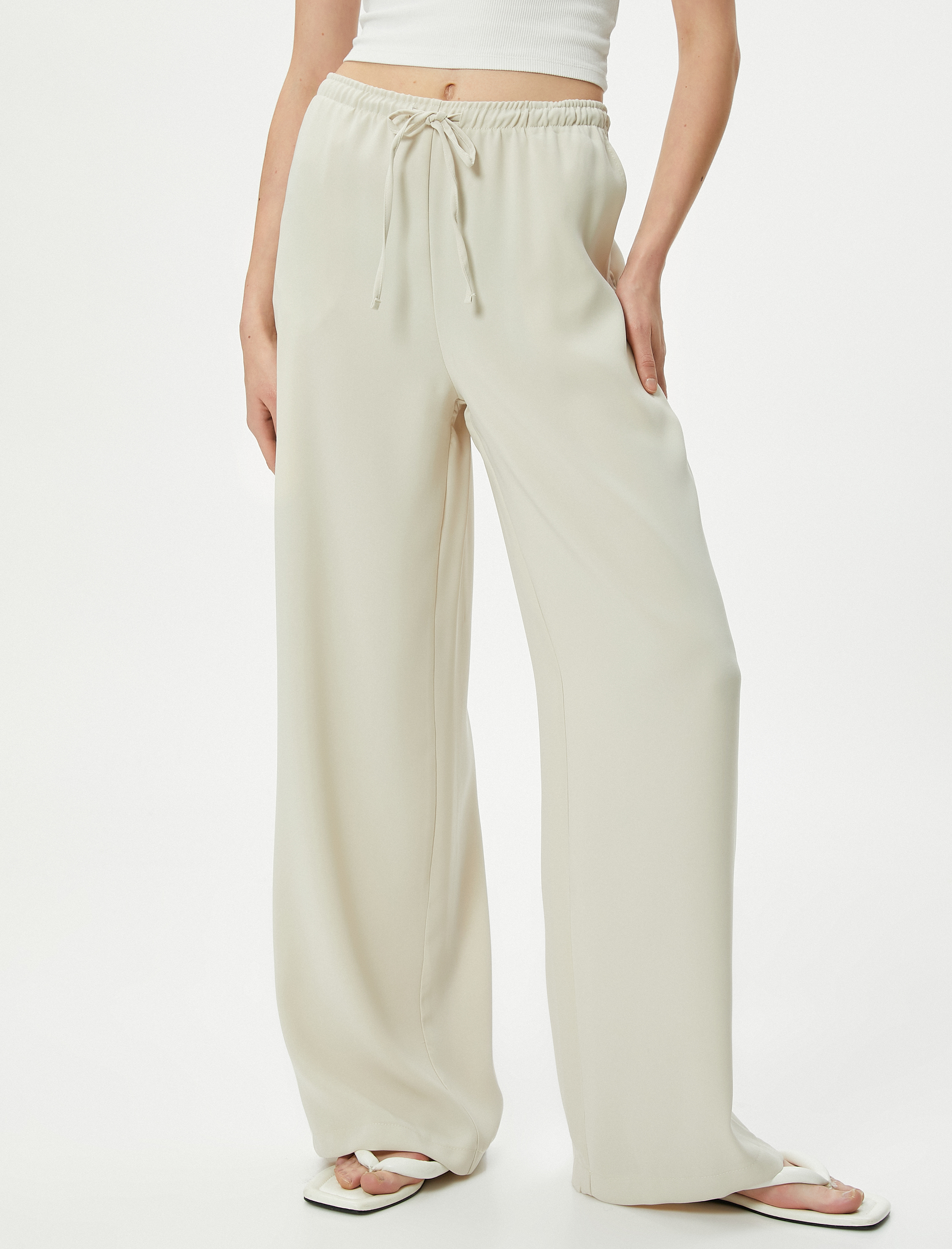   Bol Paça Pantolon Lastikli Yüksek Bel