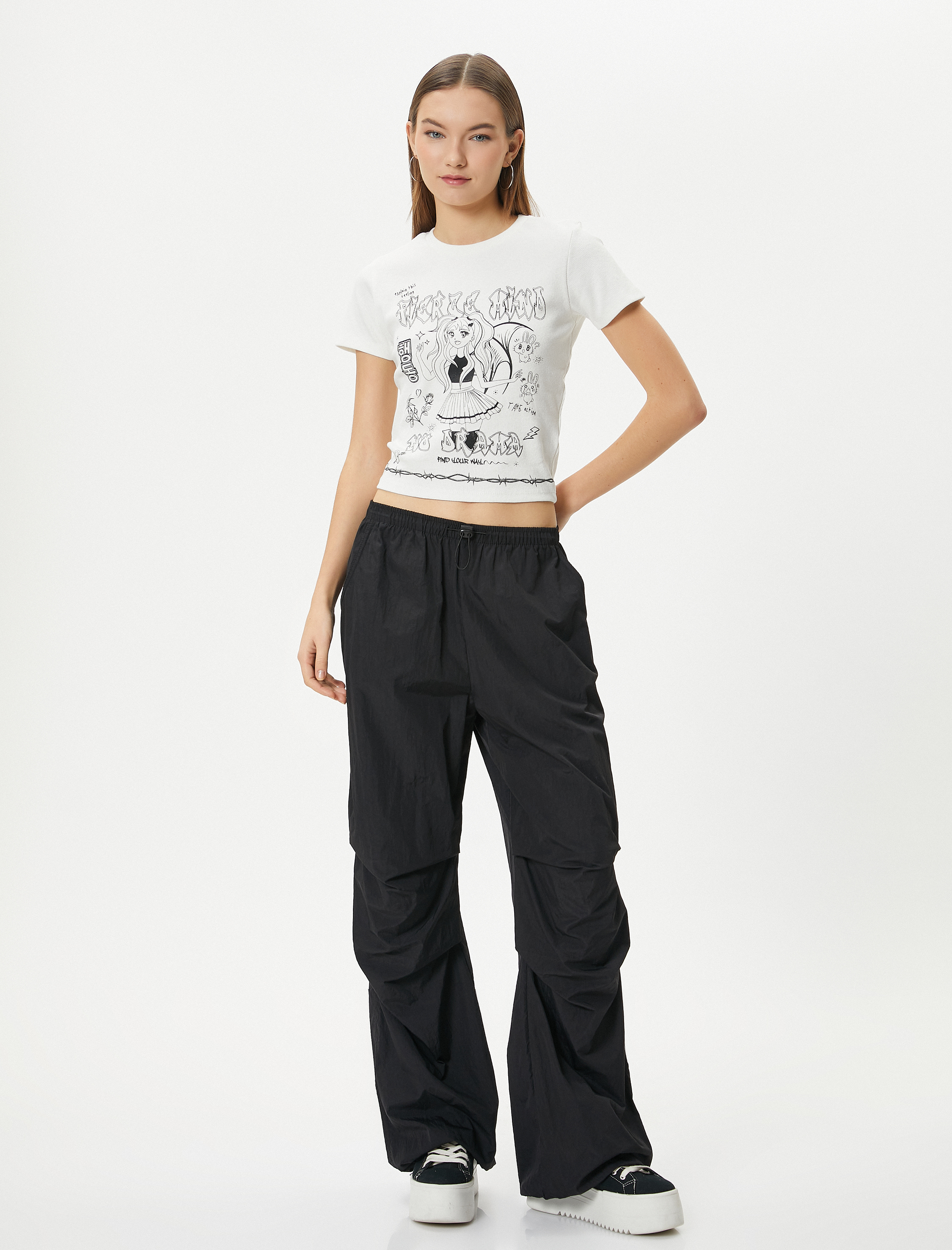   Anime Tişört Baskılı Kısa Kollu Bisiklet Yaka Pamuklu Slim Fit