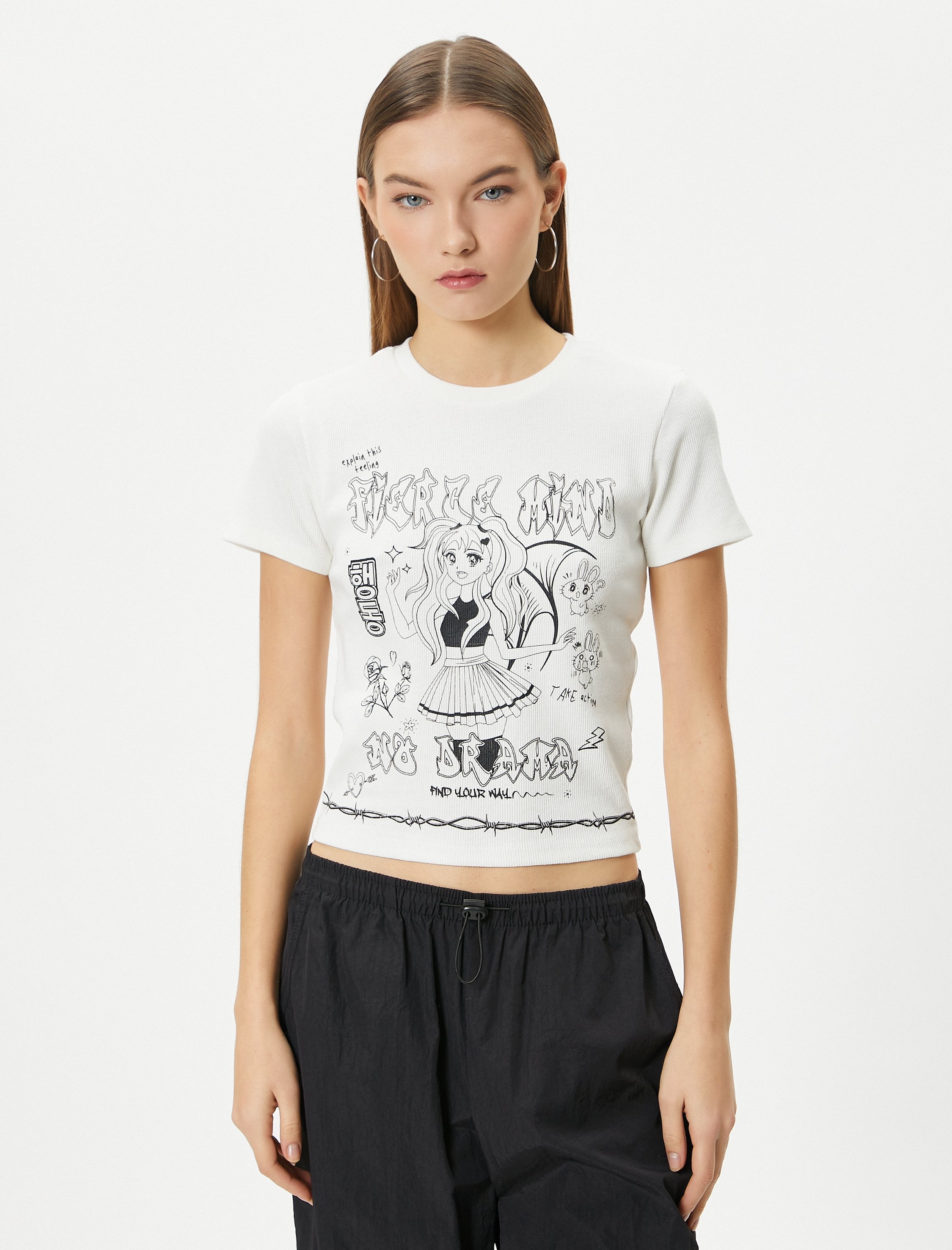   Anime Tişört Baskılı Kısa Kollu Bisiklet Yaka Pamuklu Slim Fit