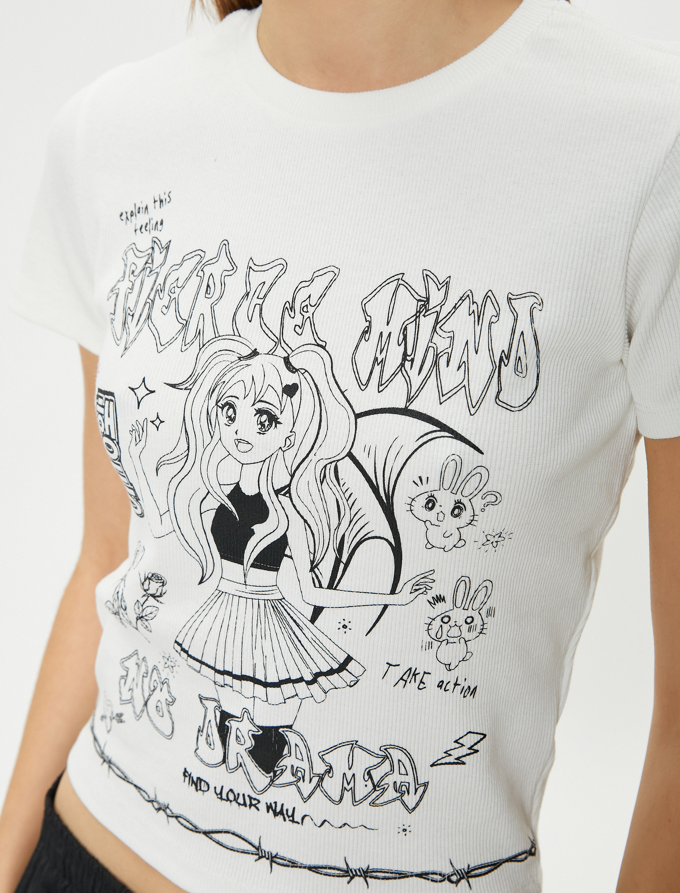   Anime Tişört Baskılı Kısa Kollu Bisiklet Yaka Pamuklu Slim Fit