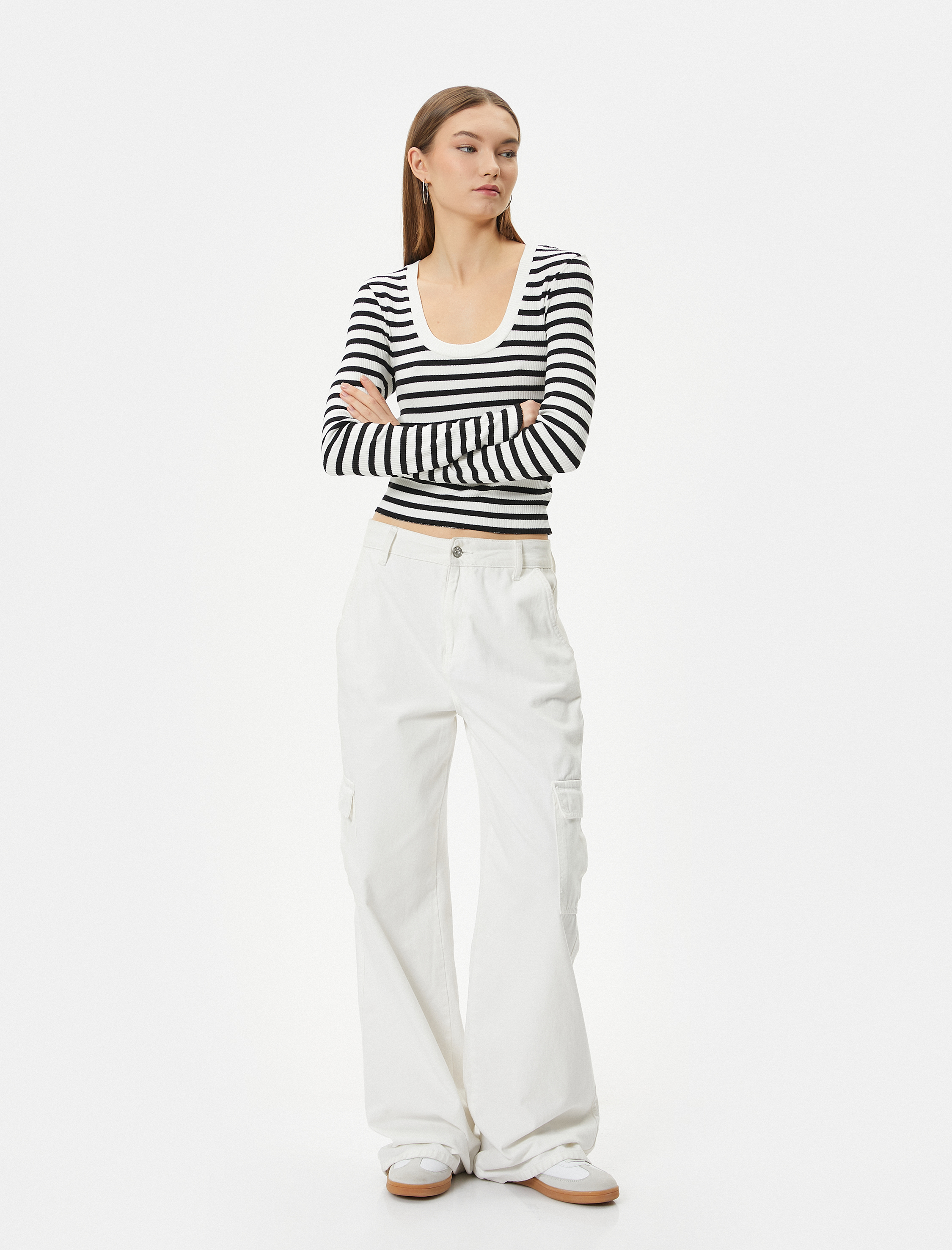   Uzun Kollu Tişört Yuvarlak Yaka Ribanalı Slim Fit