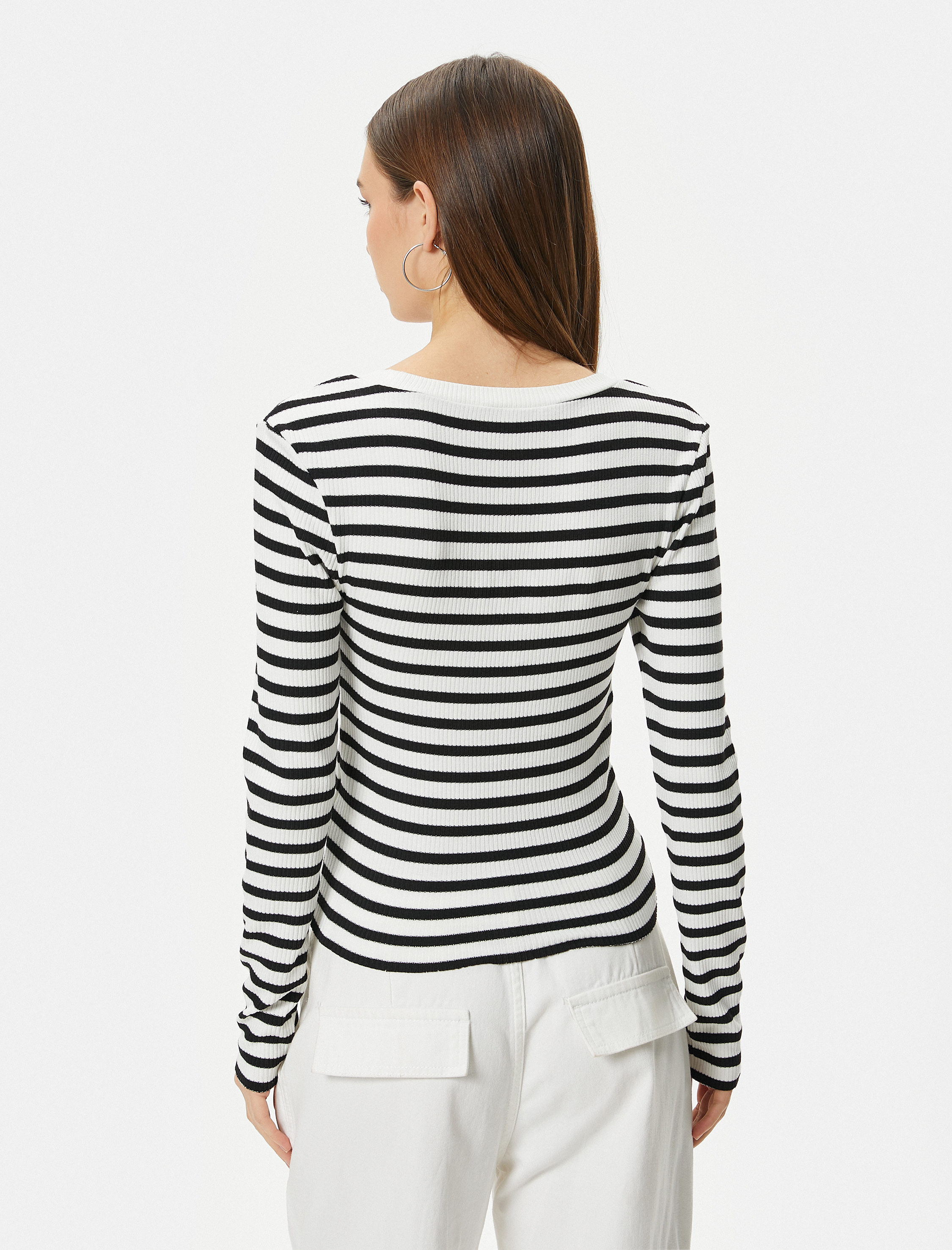   Uzun Kollu Tişört Yuvarlak Yaka Ribanalı Slim Fit