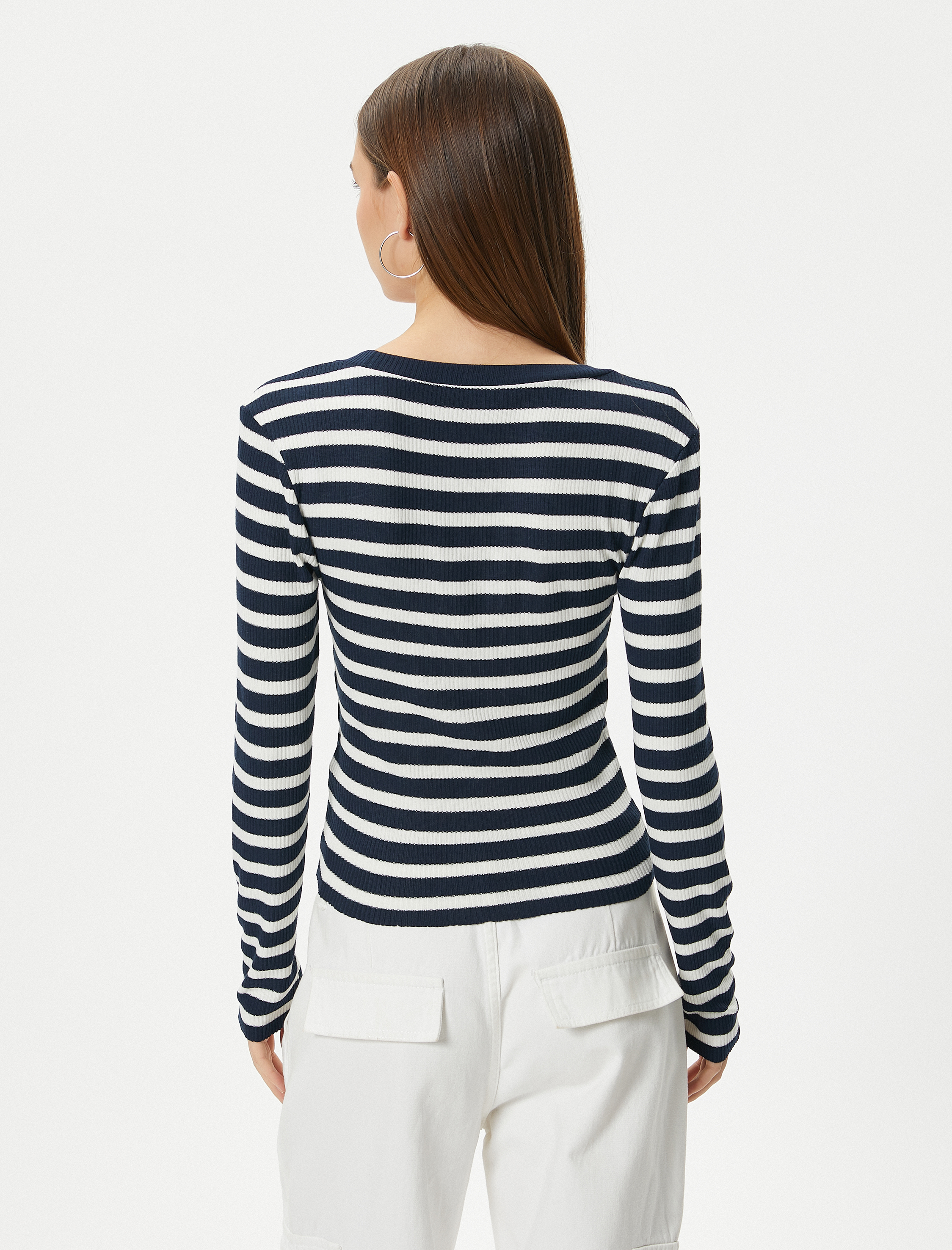 Uzun Kollu Tişört Yuvarlak Yaka Ribanalı Slim Fit