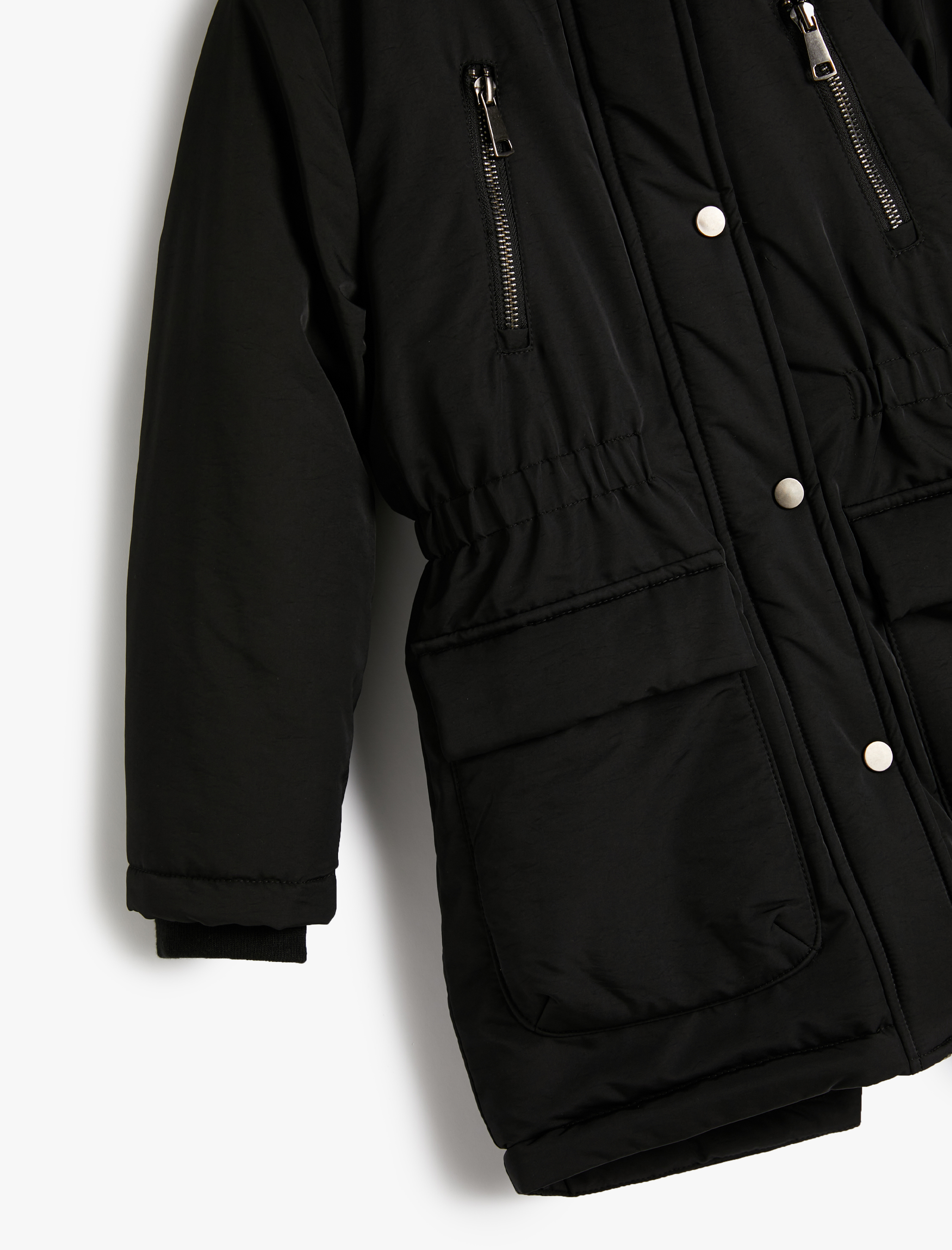  Kız Çocuk Uzun Şişme Kapşonlu Mont Kürk Detaylı Cepli