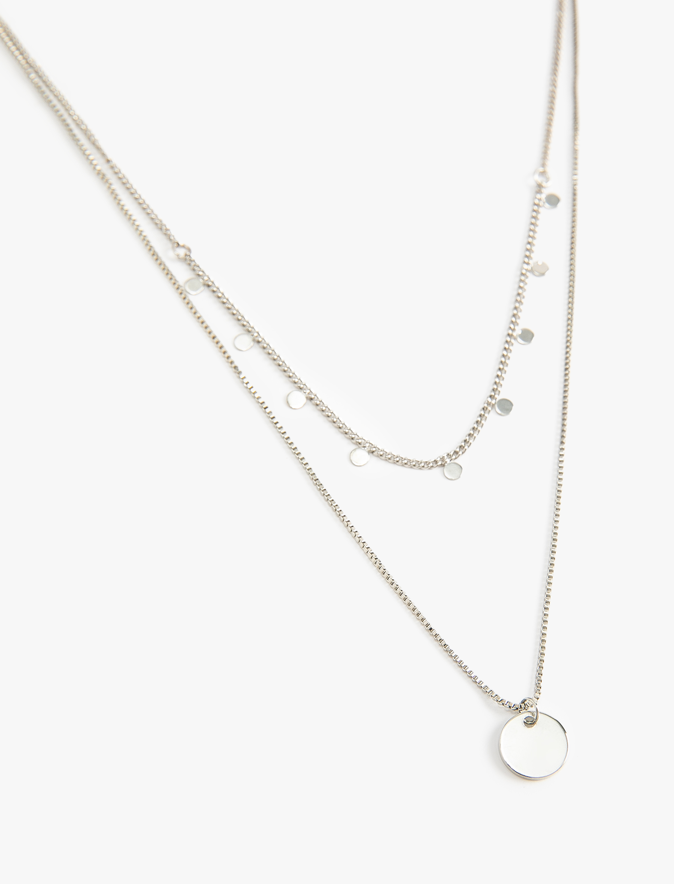  Kadın Katlı Zincir Kolye Plaka Charm Detaylı