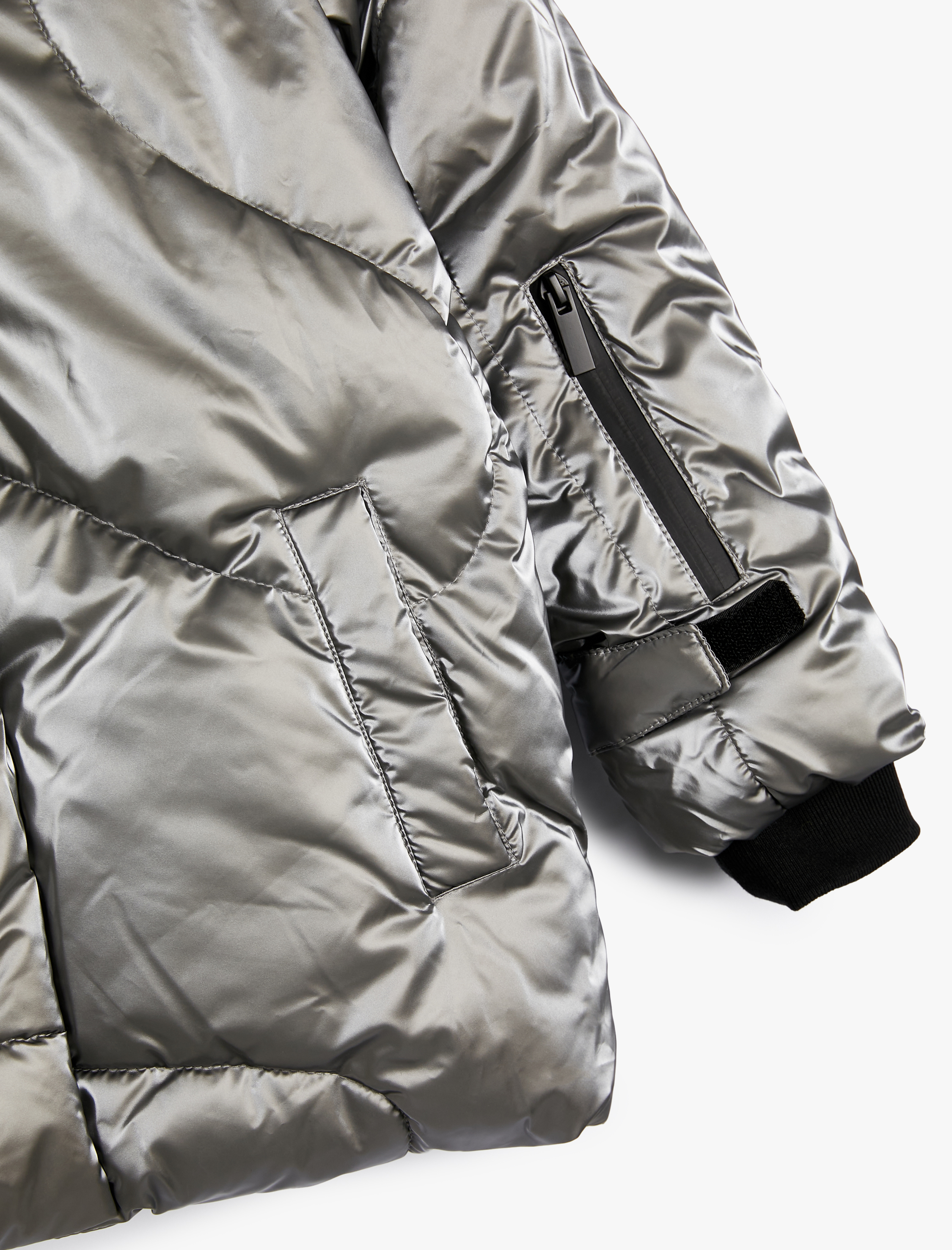  Kız Çocuk Şişme Mont Dik Yaka Fermuar ve Cep Detaylı