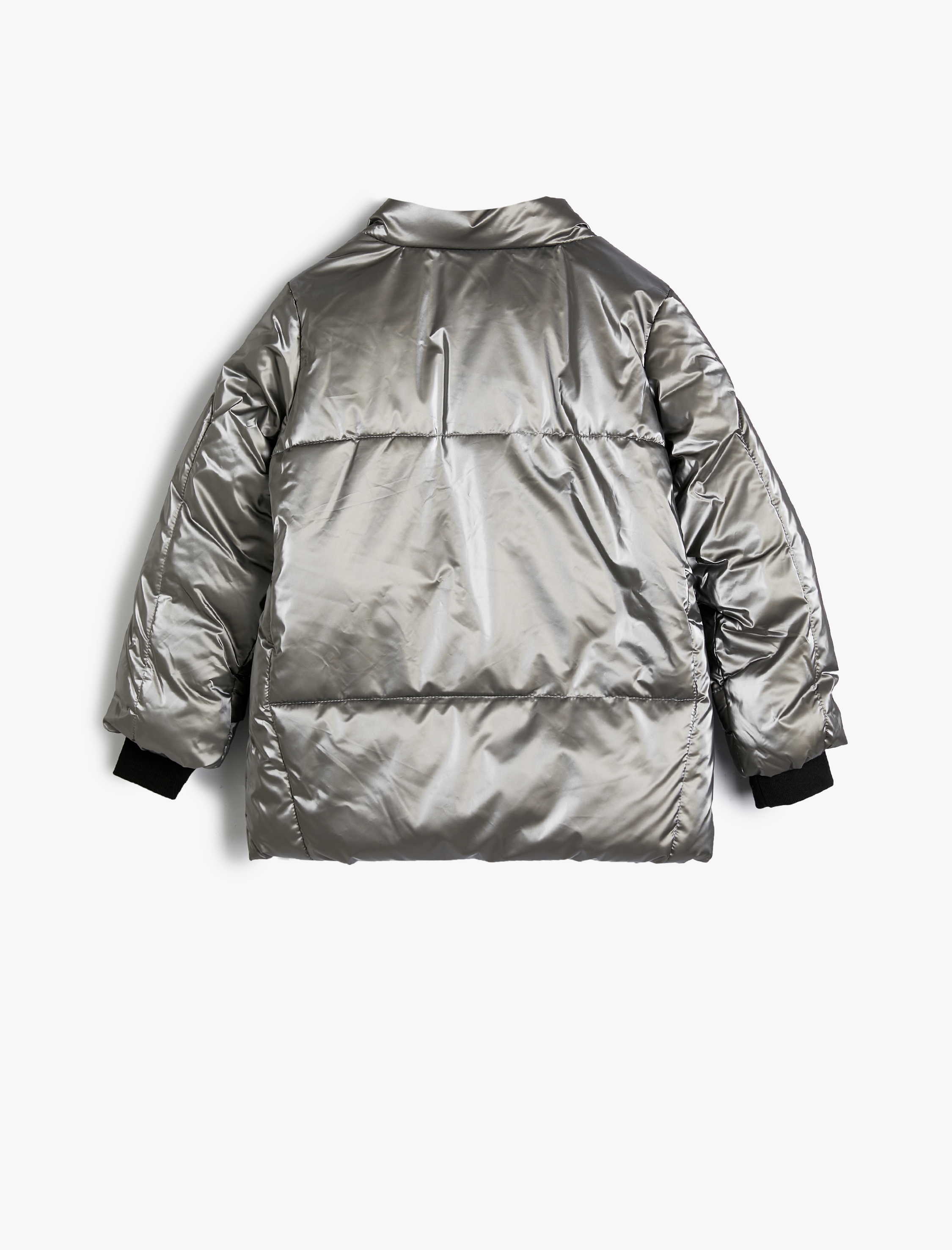  Kız Çocuk Şişme Mont Dik Yaka Fermuar ve Cep Detaylı