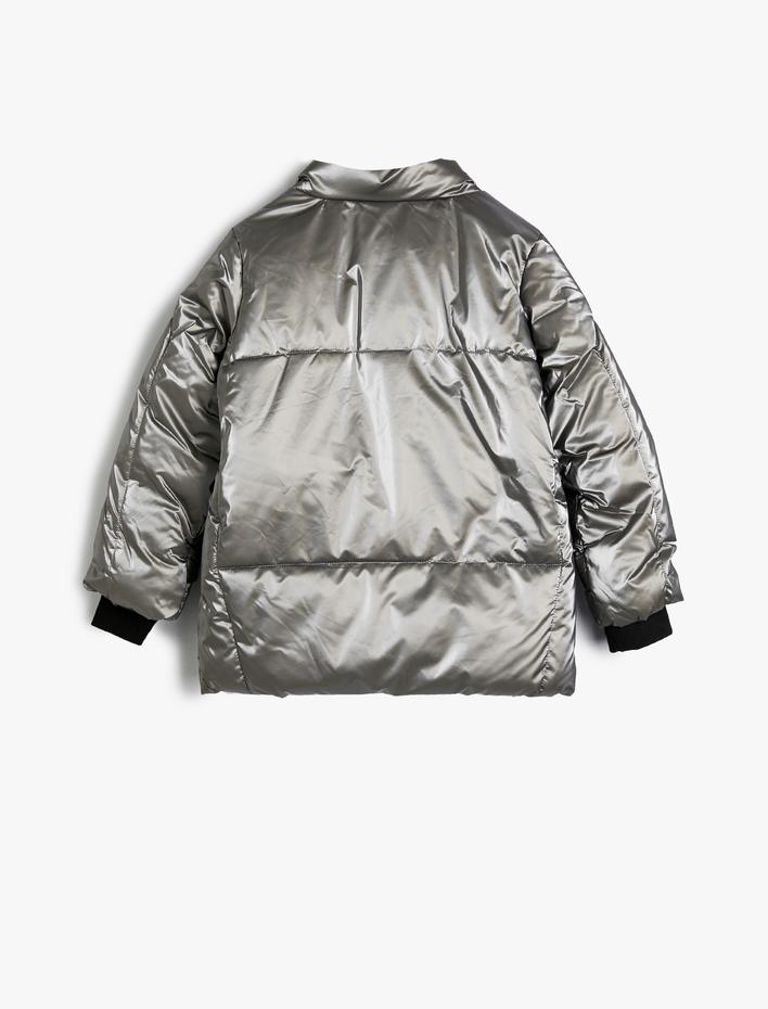 Kız Çocuk Şişme Mont Dik Yaka Fermuar ve Cep Detaylı