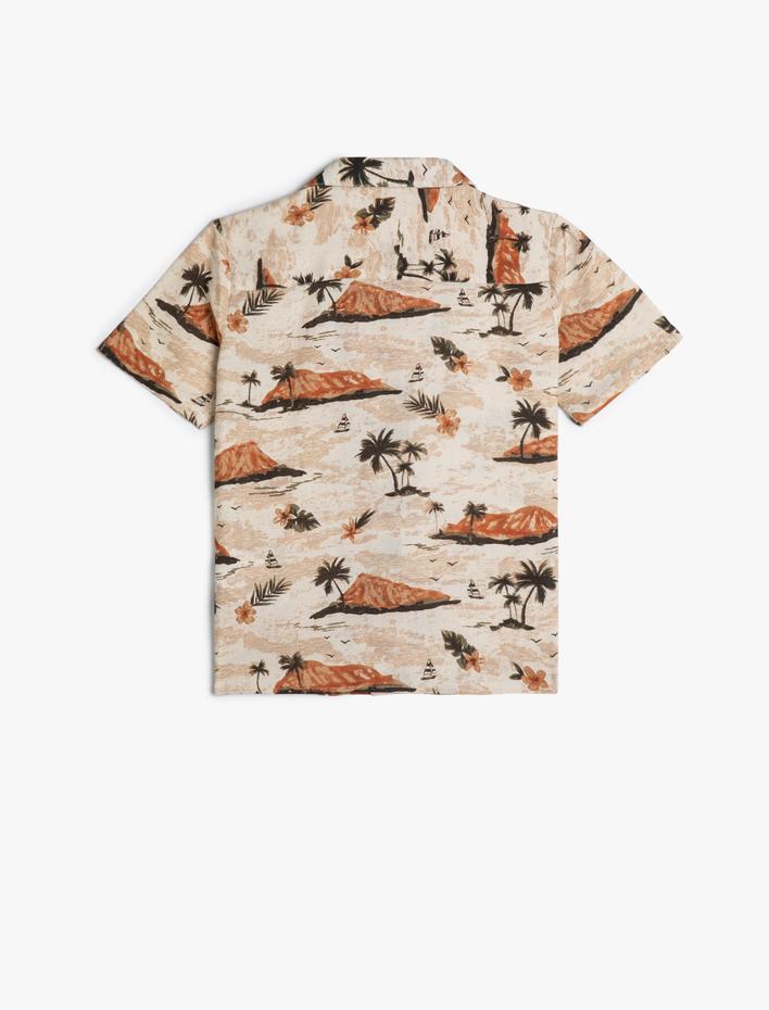 Erkek Çocuk Viskon Gömlek Palmiye Baskılı Kısa Kollu Tek Cep Detaylı