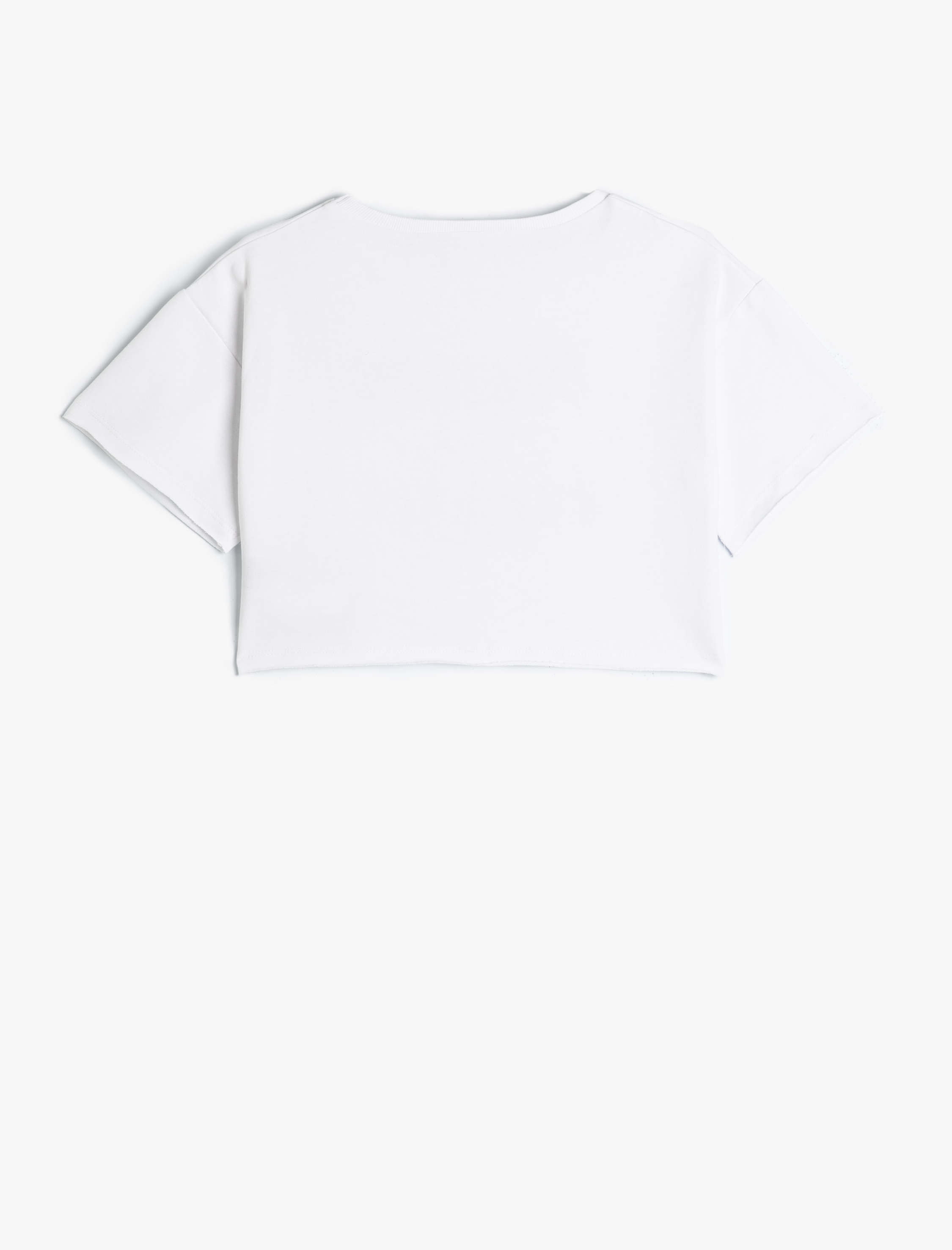 Kız Çocuk Crop Tişört Slogan Baskılı Kısa Kollu Bisiklet Yaka Pamuklu