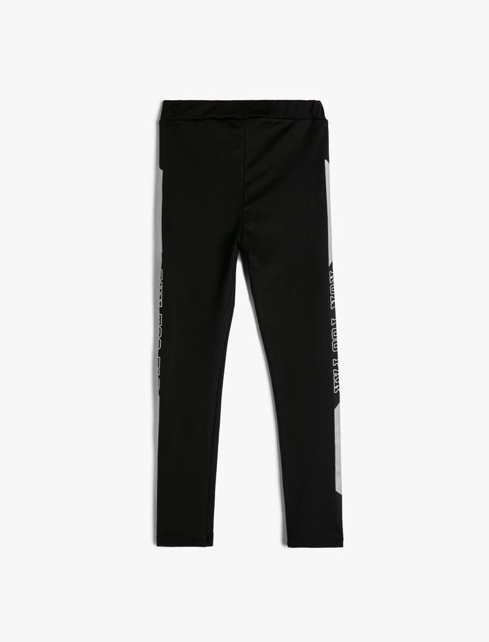 Kız Çocuk Spor Taytı Slogan Baskılı Beli Lastikli