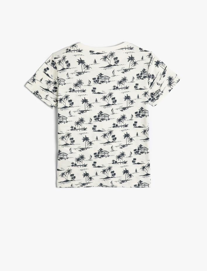 Erkek Çocuk Tişört Palmiye Baskılı Kısa Kollu Bisiklet Yaka Pamuklu
