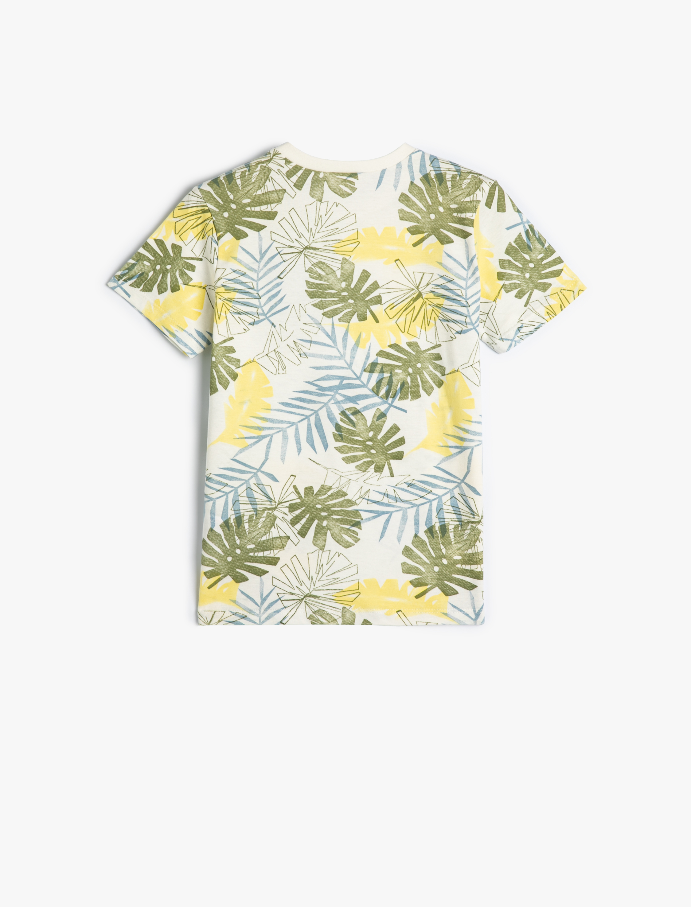  Erkek Çocuk Tişört Yaprak Baskılı Kısa Kollu Bisiklet Yaka Pamuklu