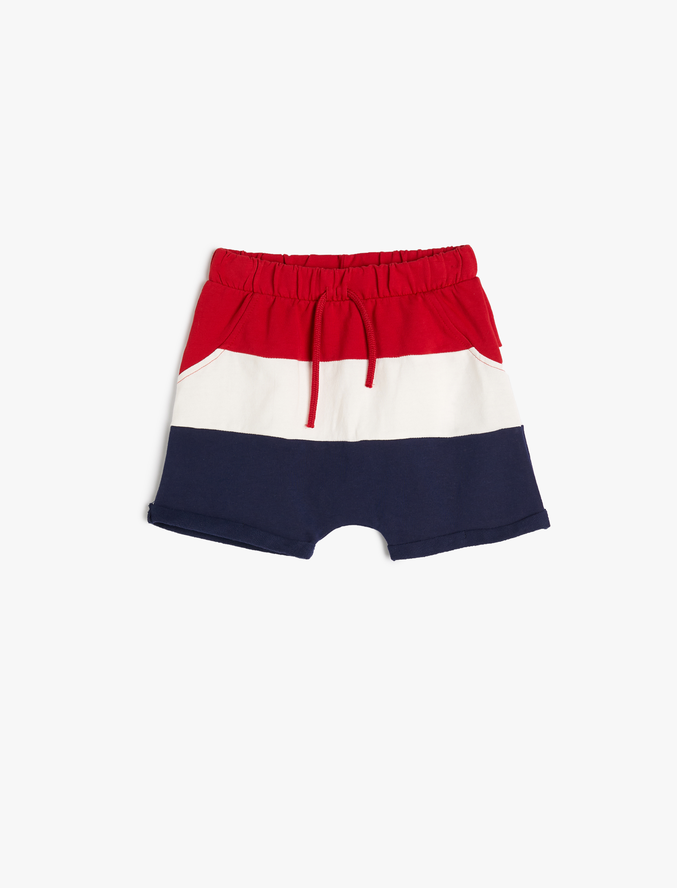  Erkek Bebek Şort Beli Bağlamalı Renk Bloklu Cepli Pamuklu