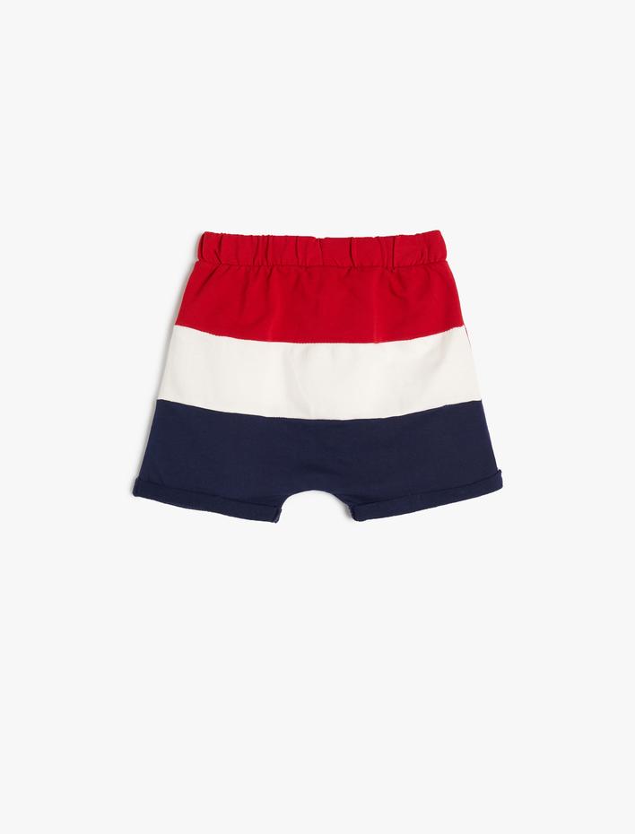 Erkek Bebek Şort Beli Bağlamalı Renk Bloklu Cepli Pamuklu