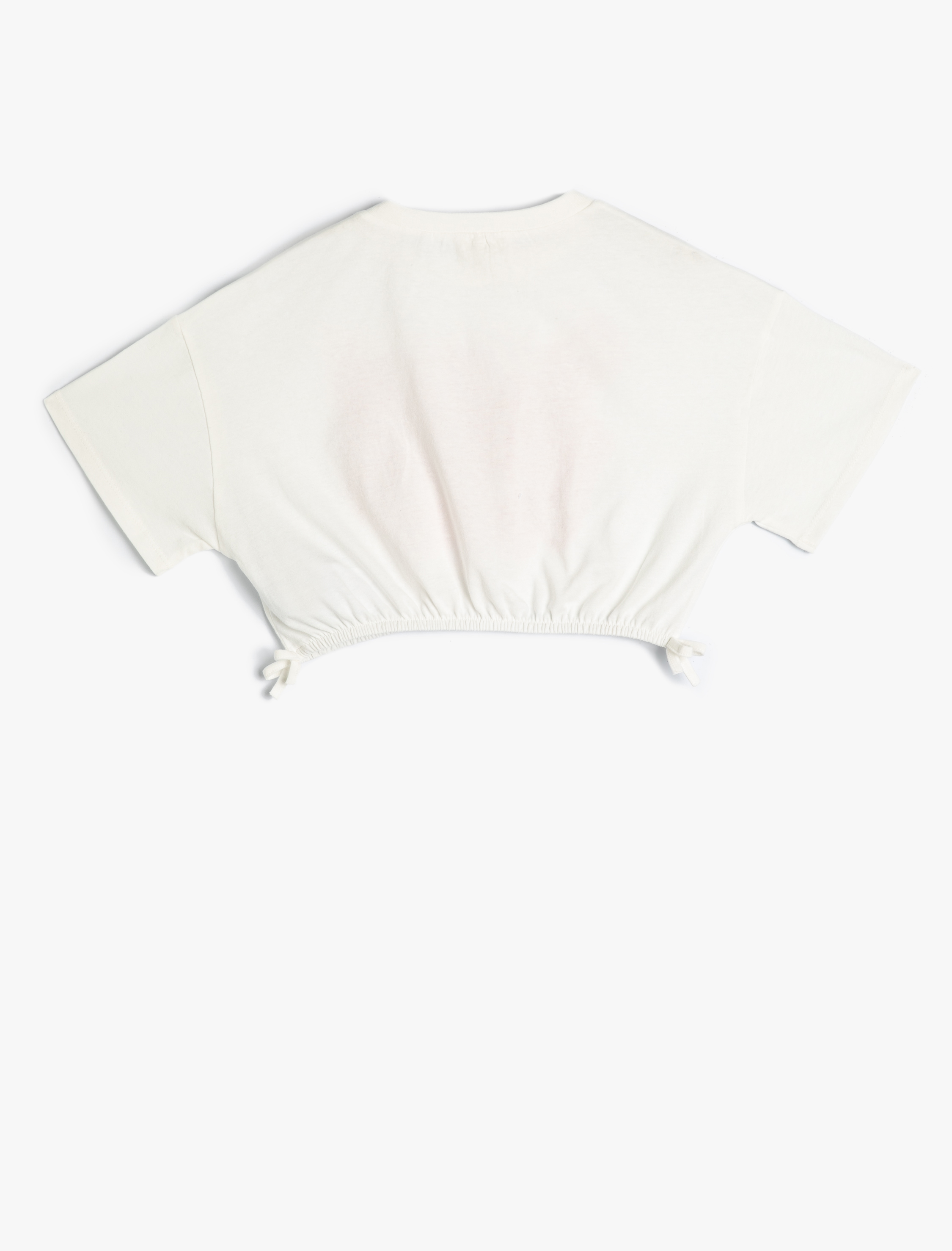  Kız Çocuk Crop Tişört Kısa Kollu Bisiklet Yaka Baskılı Lastikli Pamuklu