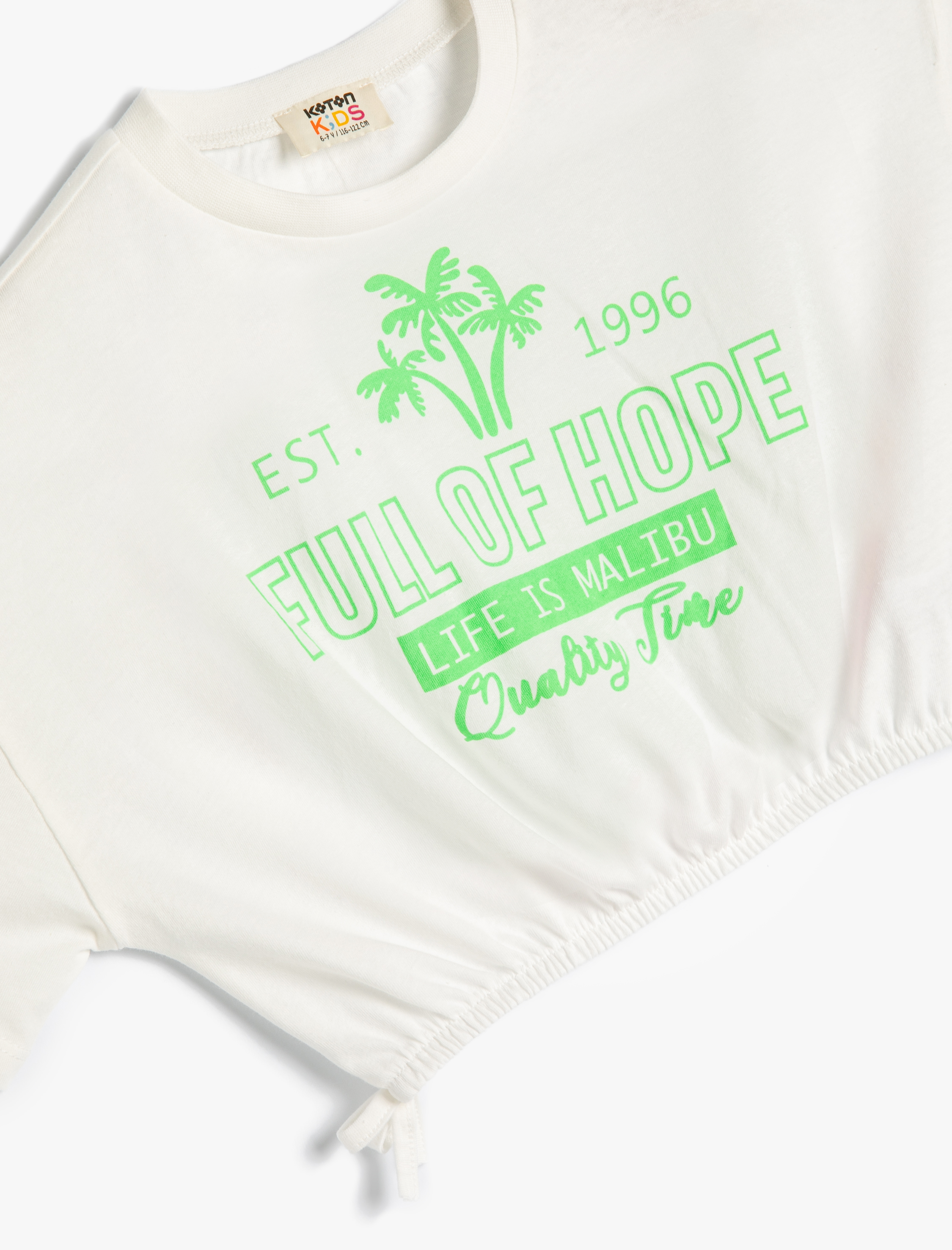  Kız Çocuk Crop Tişört Kısa Kollu Bisiklet Yaka Baskılı Lastikli Pamuklu