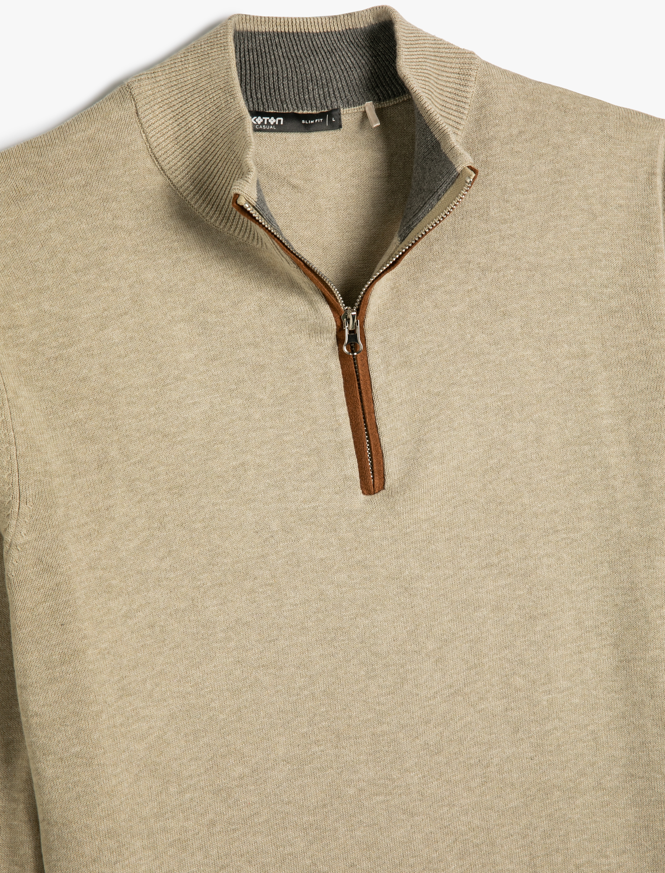 Yarım Fermuarlı Kazak Slim Fit Uzun Kollu Dirsek Detaylı