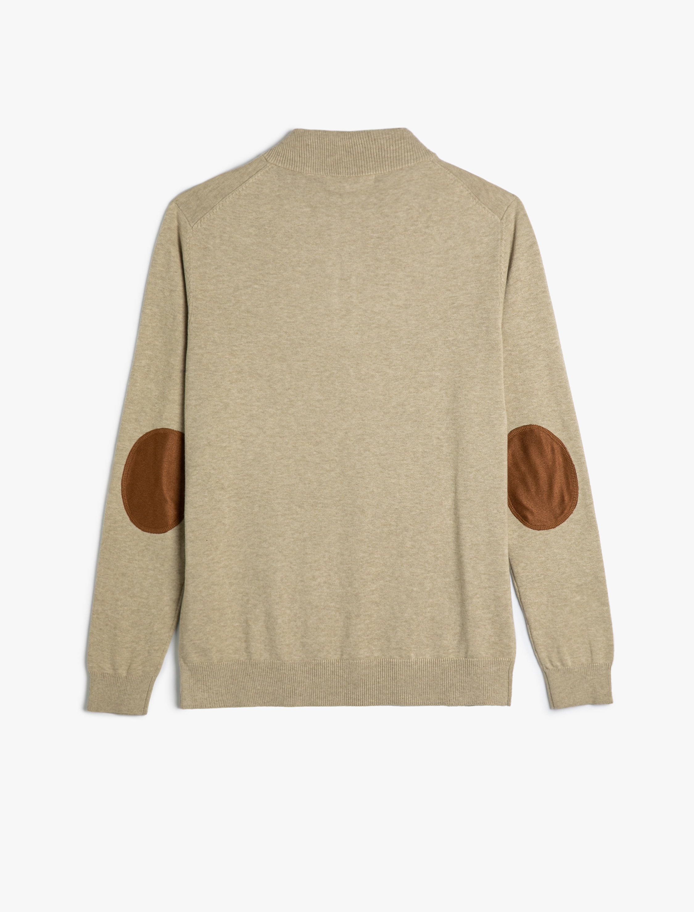 Yarım Fermuarlı Kazak Slim Fit Uzun Kollu Dirsek Detaylı