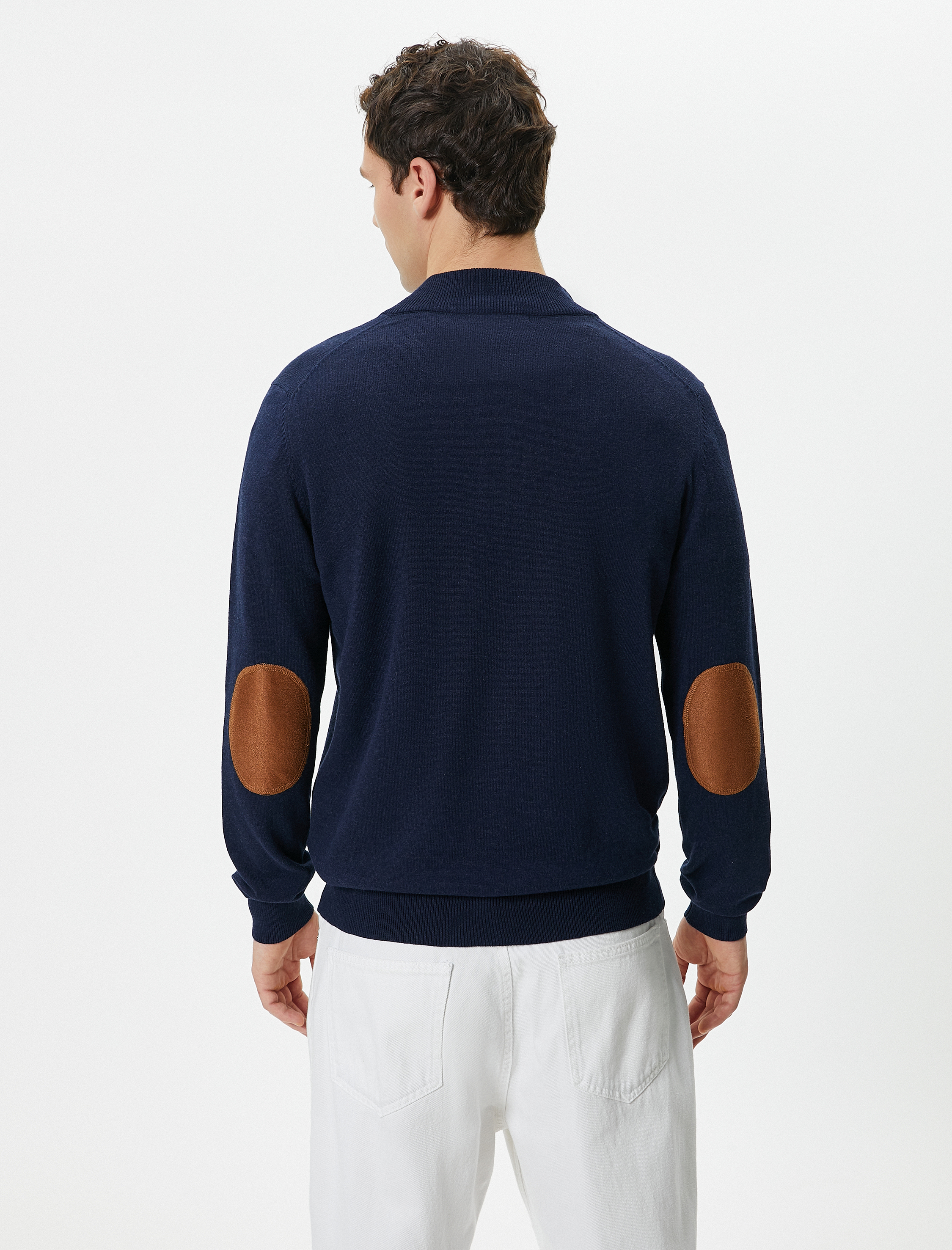   Yarım Fermuarlı Kazak Slim Fit Uzun Kollu Dirsek Detaylı