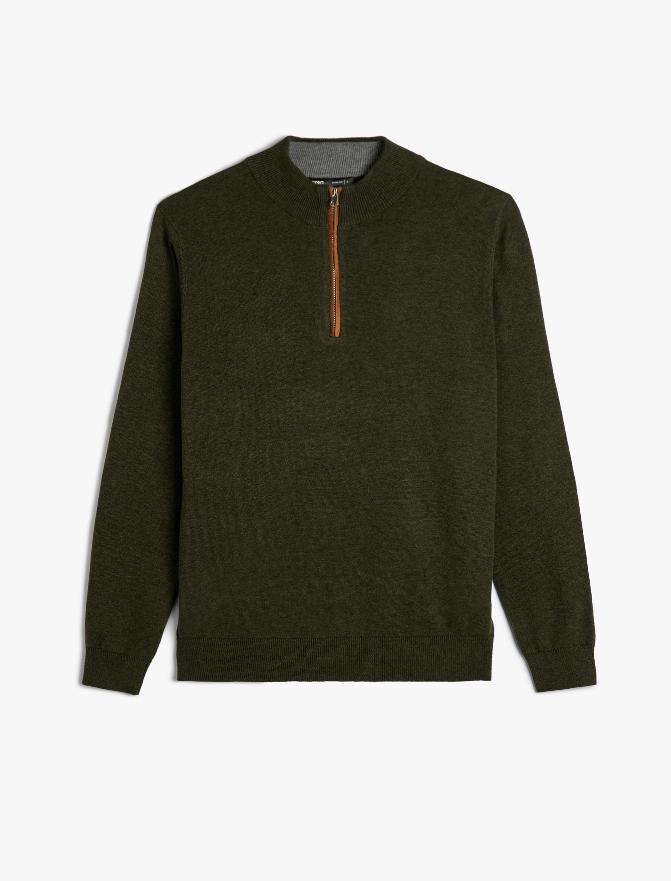   Yarım Fermuarlı Kazak Slim Fit Uzun Kollu Dirsek Detaylı