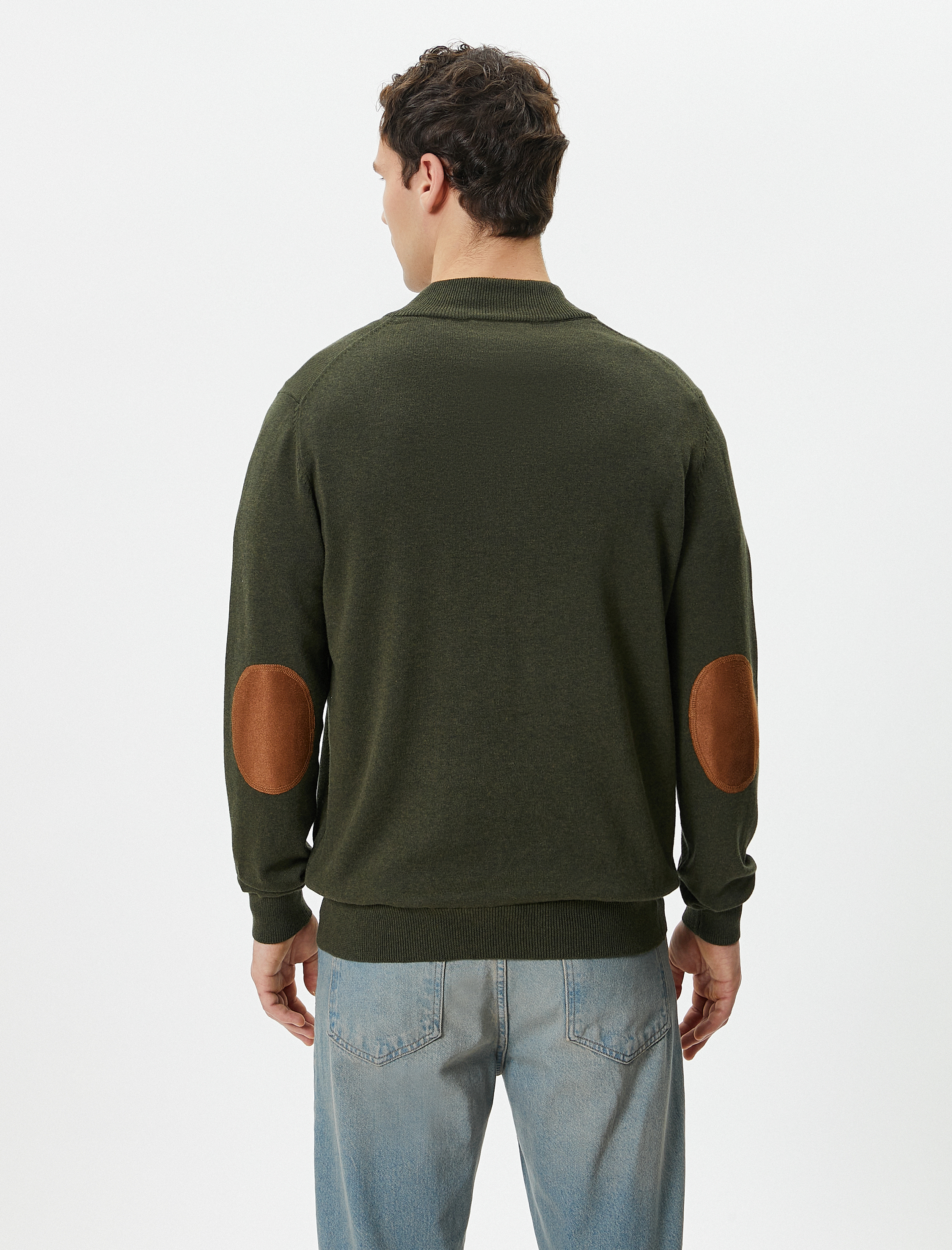   Yarım Fermuarlı Kazak Slim Fit Uzun Kollu Dirsek Detaylı