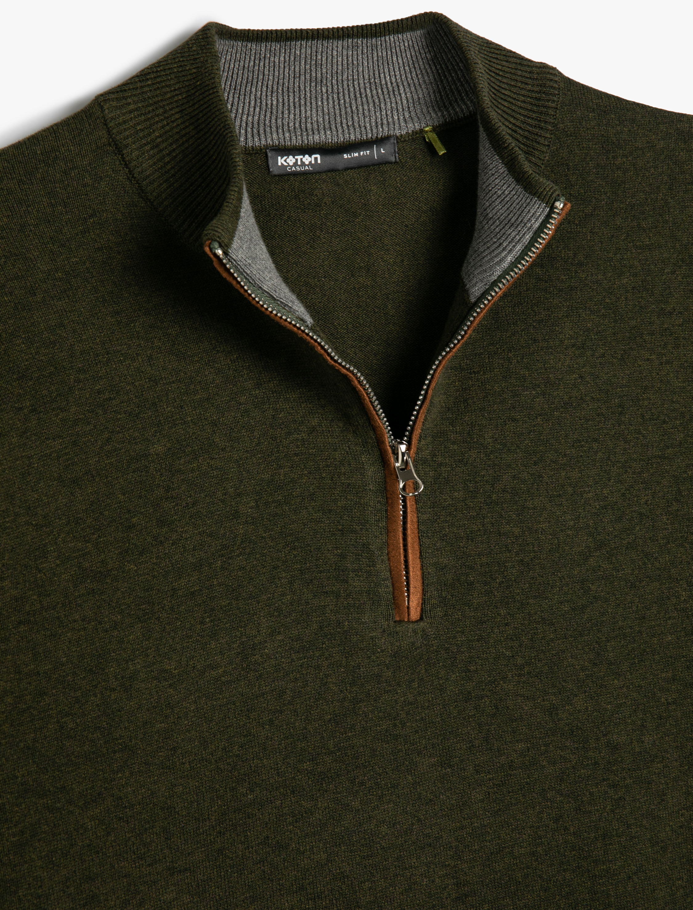   Yarım Fermuarlı Kazak Slim Fit Uzun Kollu Dirsek Detaylı