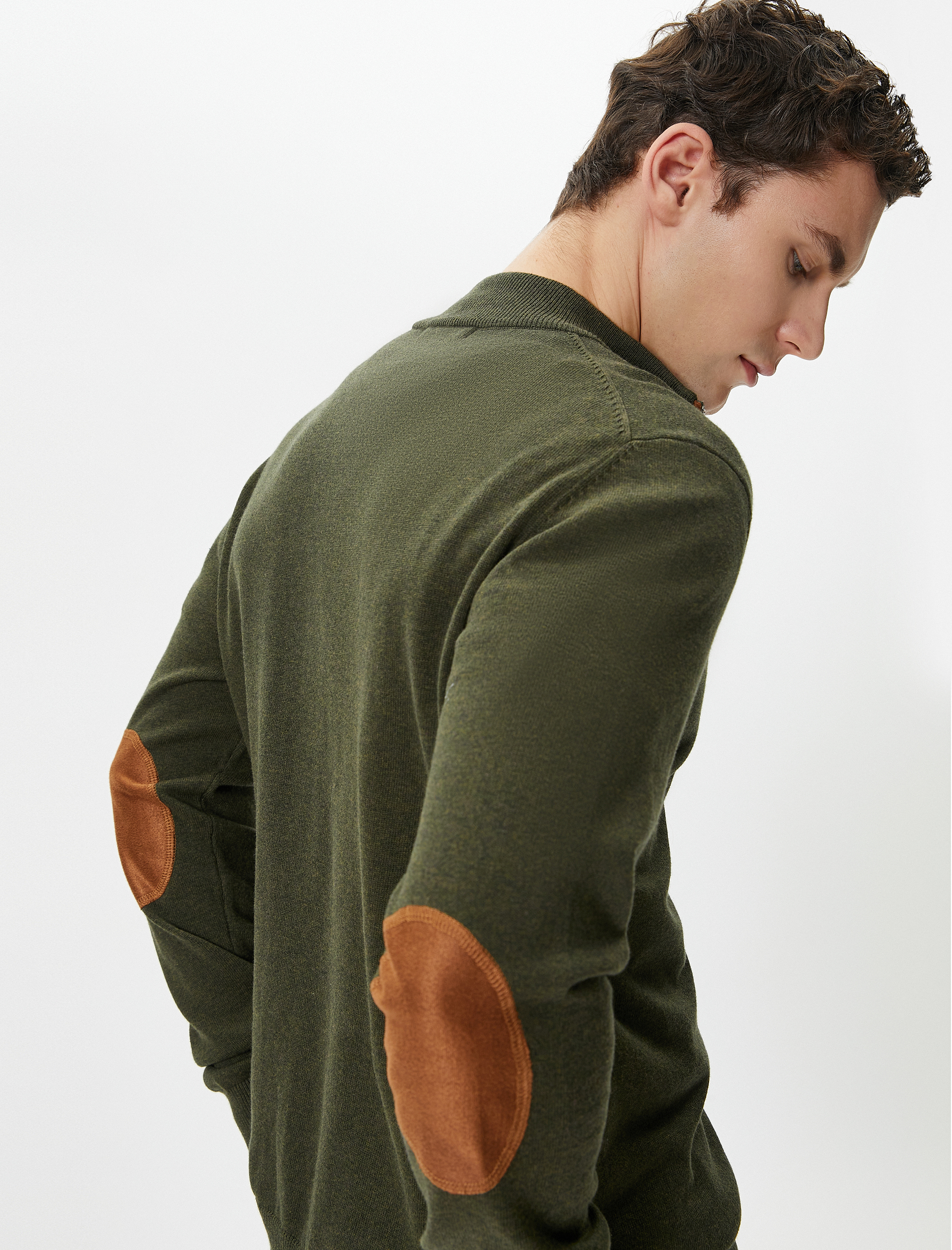 Koton Erkek Yarım Fermuarlı Kazak Slim Fit Uzun Kollu Dirsek Detaylı -1