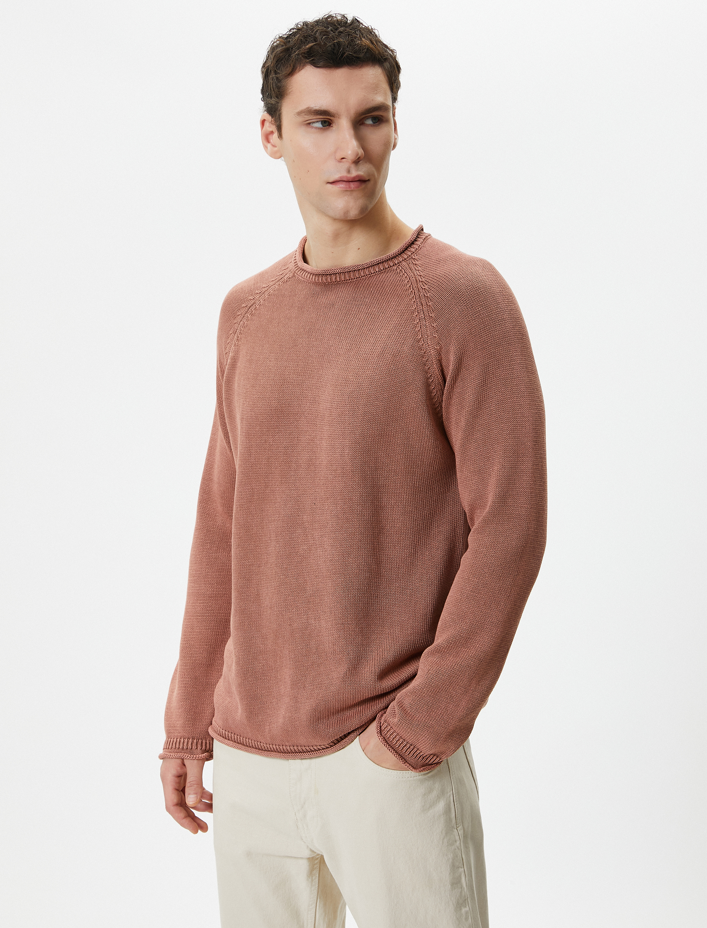   Triko Kazak Yıkamalı Bisiklet Yaka Dikiş Detaylı Pamuklu