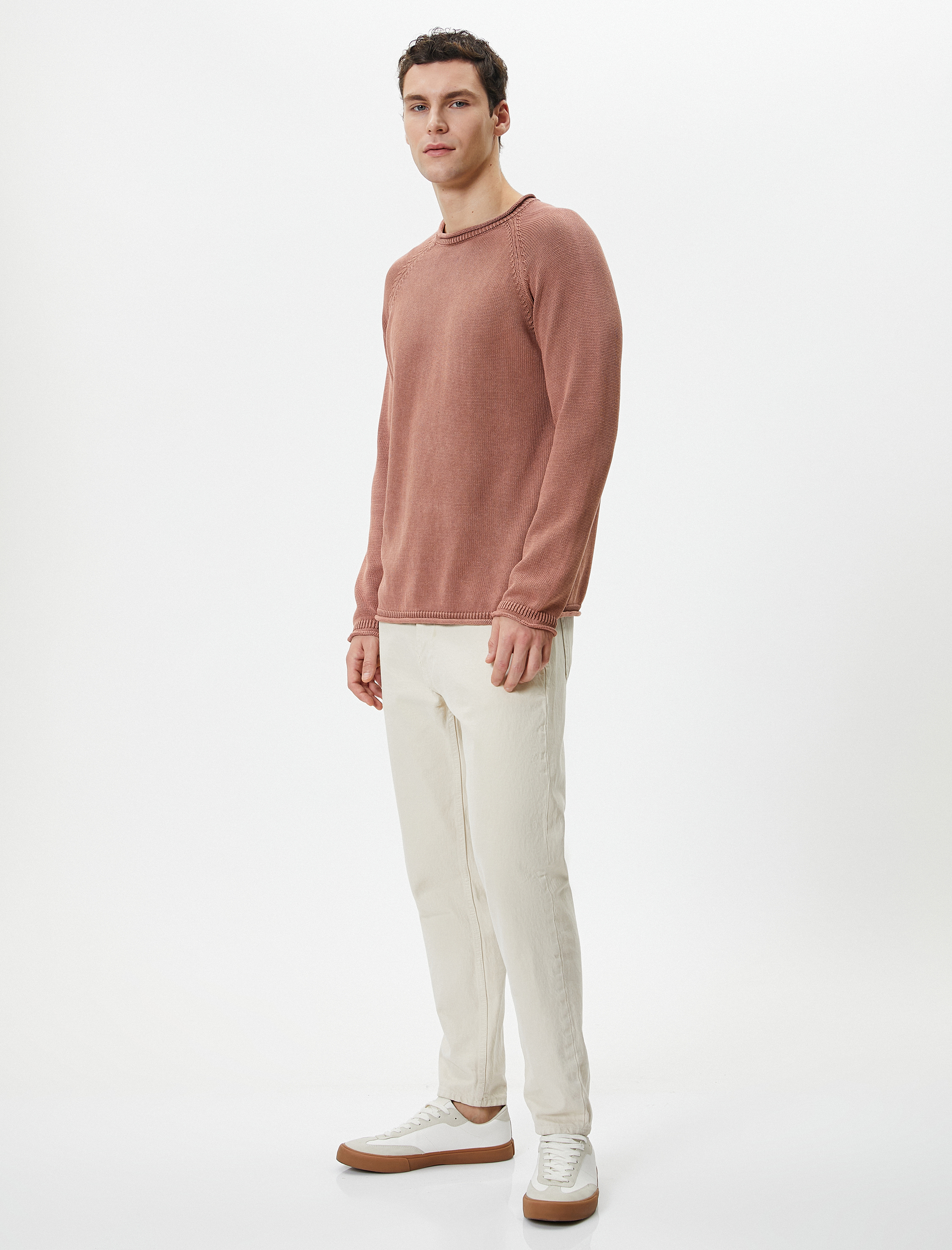   Triko Kazak Yıkamalı Bisiklet Yaka Dikiş Detaylı Pamuklu